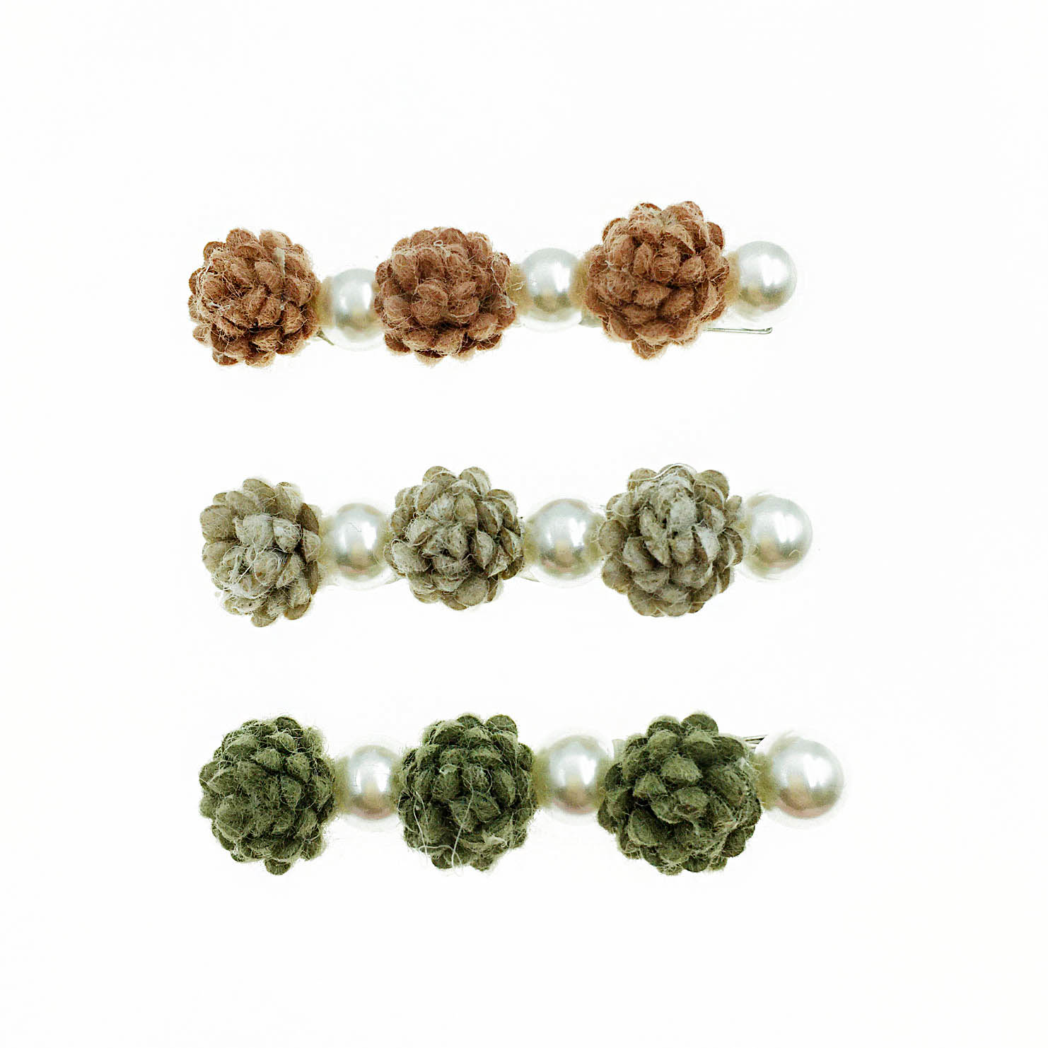 韓國 珍珠 毛料 花朵 三色 壓夾 髮夾 髮飾