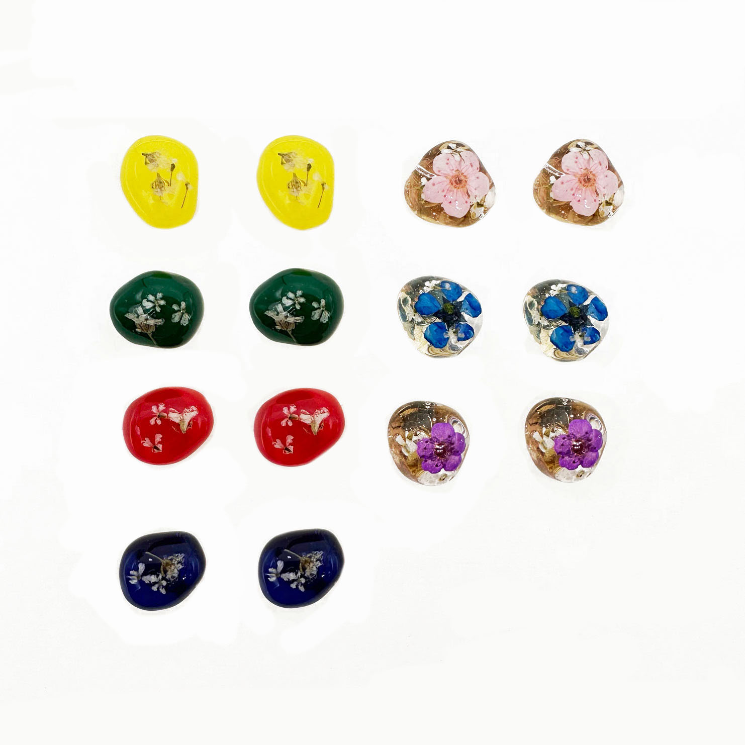 韓國 透明 乾燥花 可愛 七色 耳針式耳環