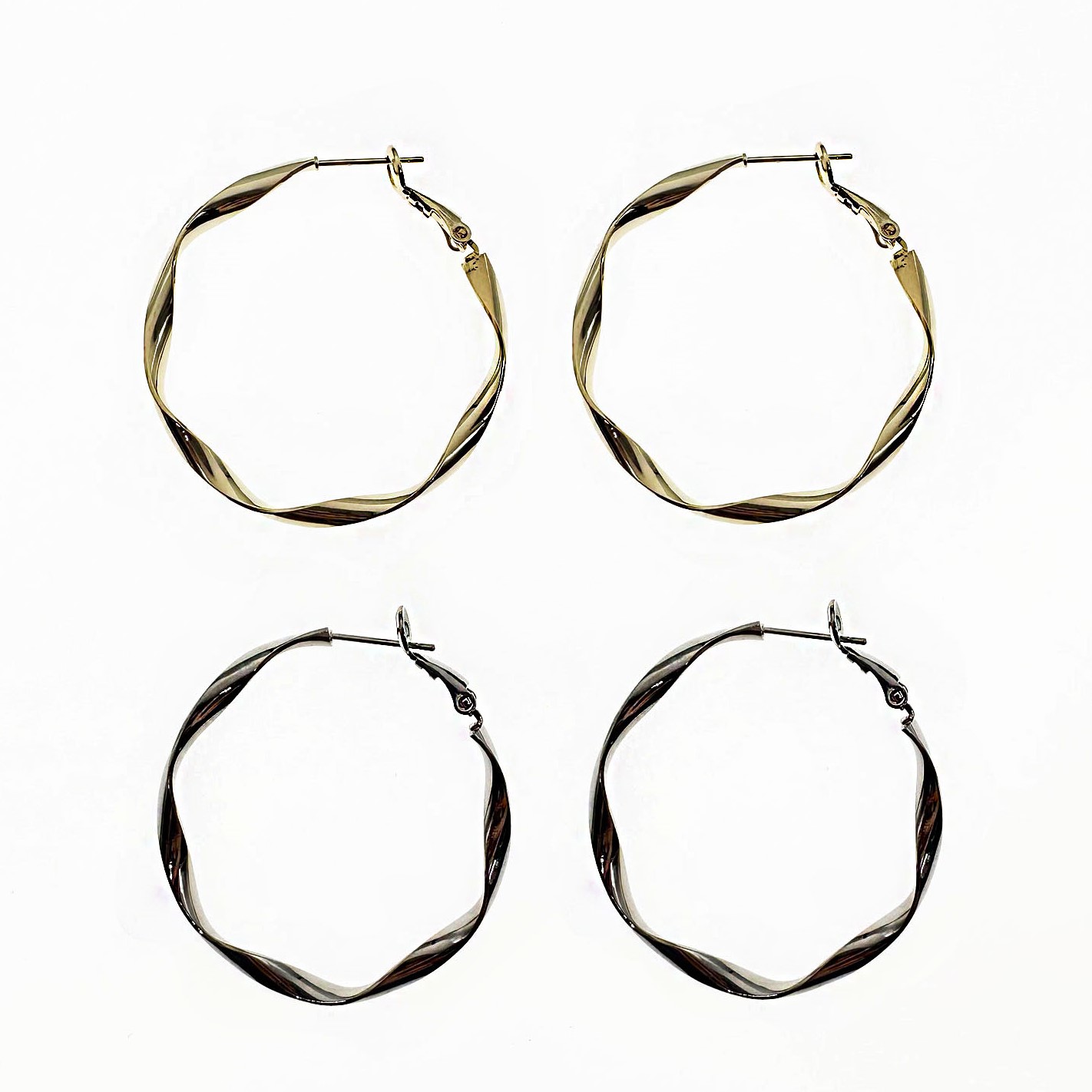 韓國 925純銀 金屬 扭紋 圈圈 雙色 耳針式耳環