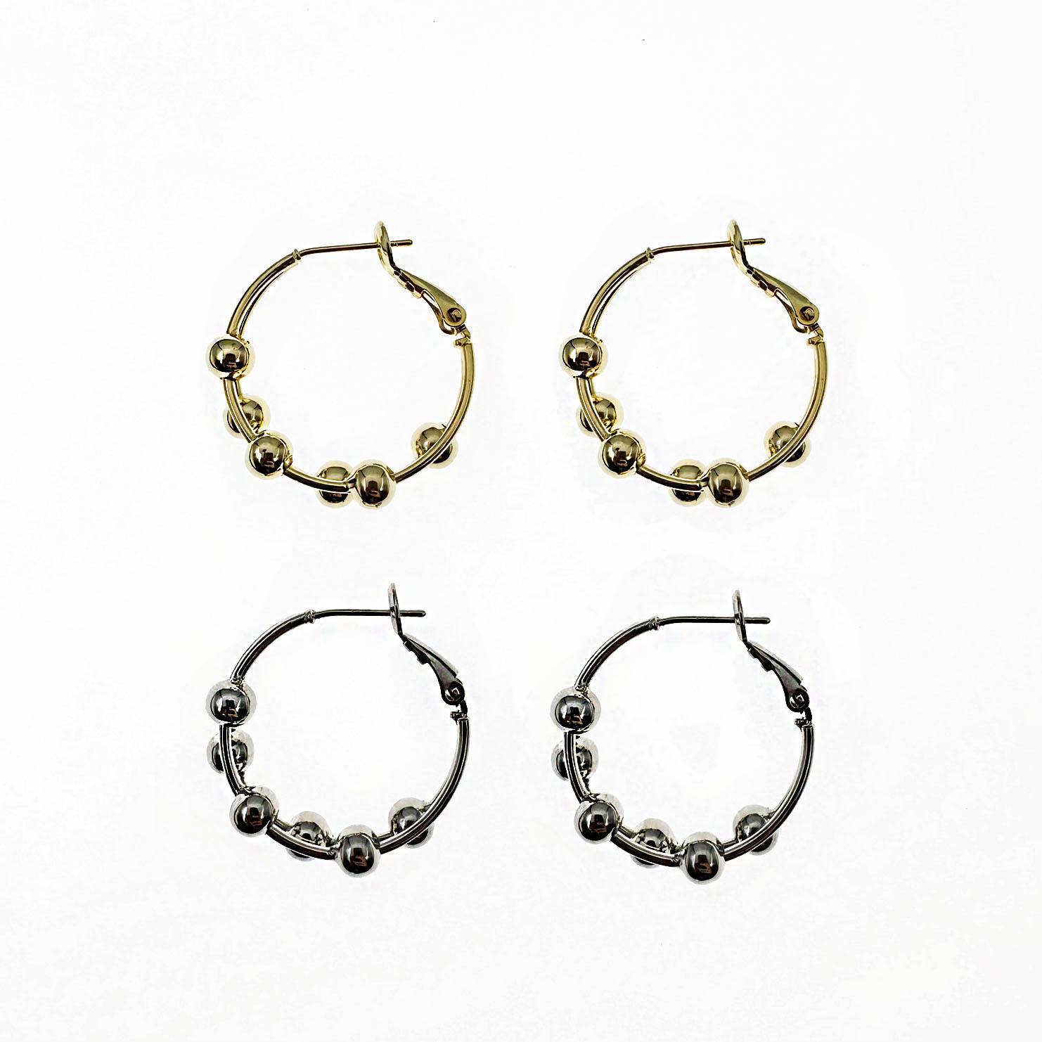 韓國 925純銀 金屬 小球 線條 排列 圈圈 雙色 耳針式耳環