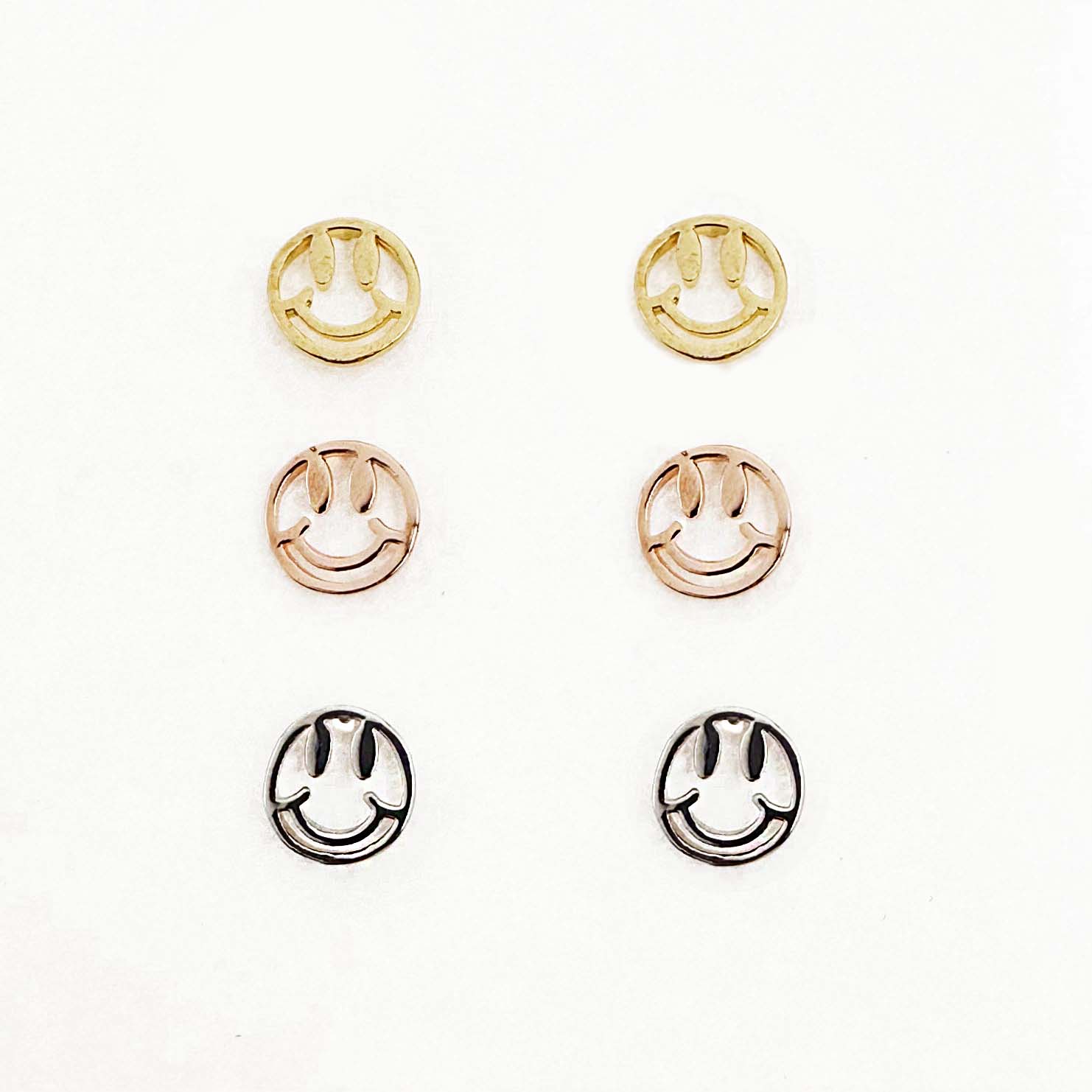 韓國 925純銀 笑臉 簍空 精緻 三色 耳針式耳環