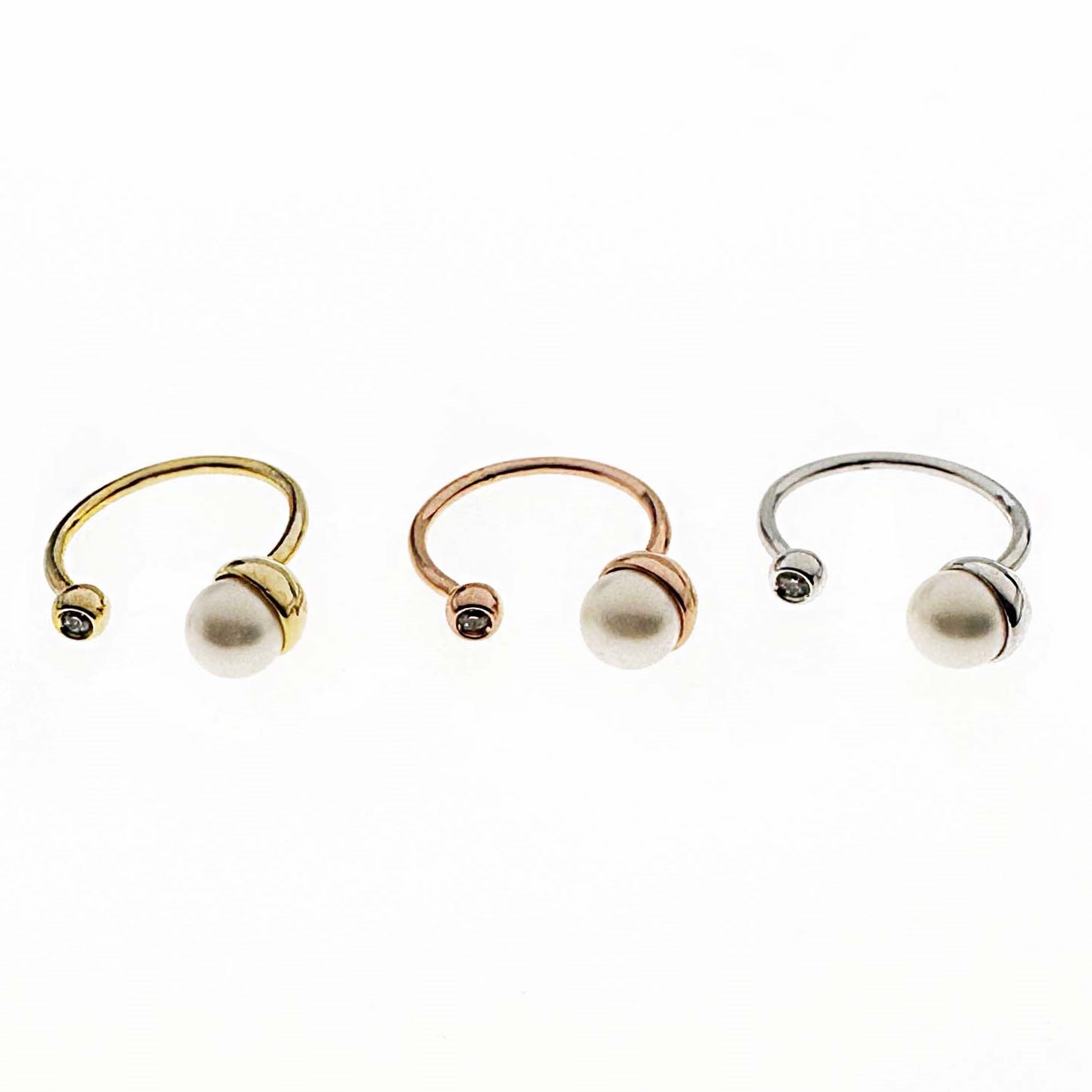 韓國 水鑽 珍珠 造型 精緻 可調節 三色 戒指