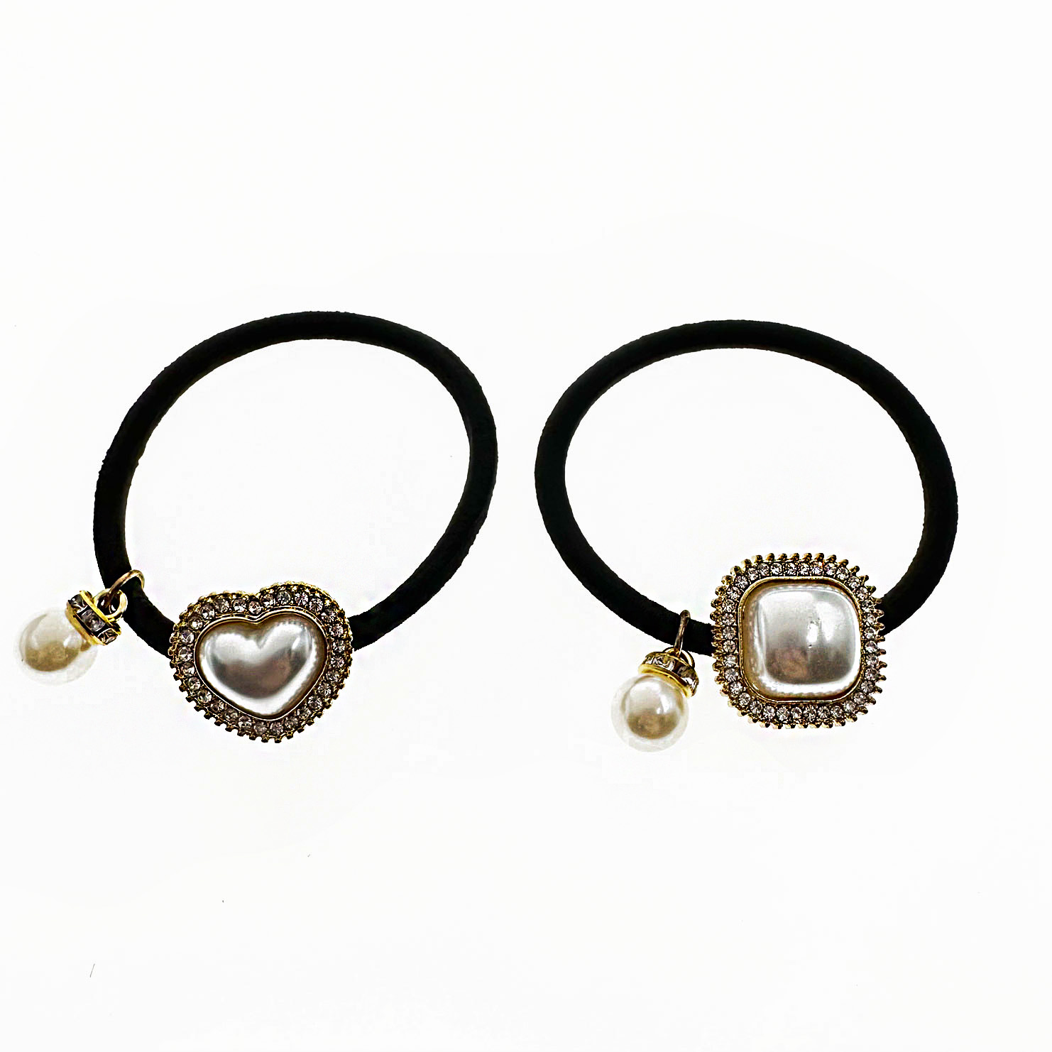 韓國 水鑽 珍珠 愛心 方形 氣質 兩款 髮束 髮飾