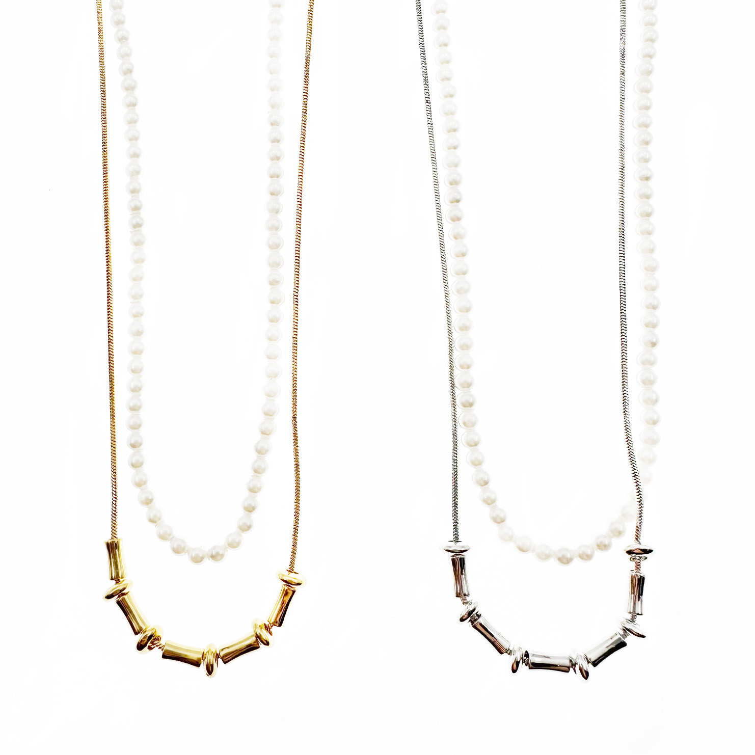 韓國 金屬 珍珠 造型 雙色 可調節 項鍊