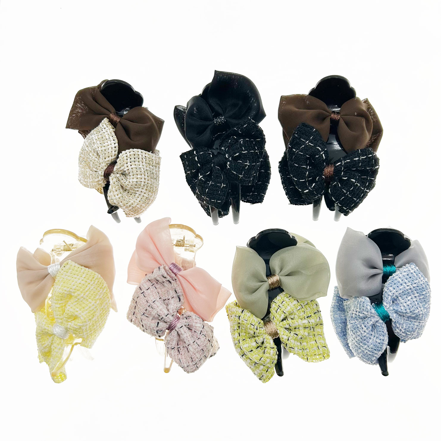 韓國 布質 小香風 蝴蝶結 氣質 六色 三爪夾 髮夾 髮飾