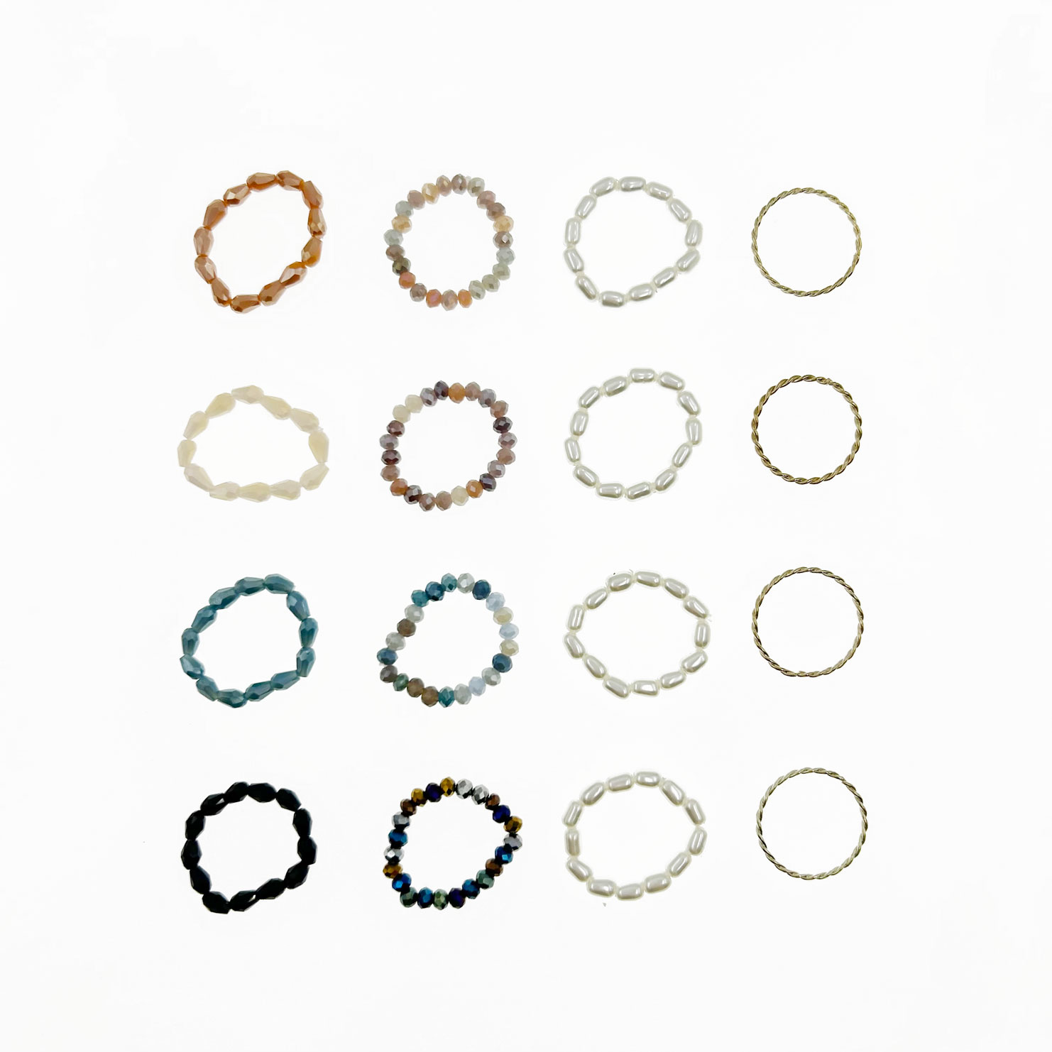 韓國 金屬 水晶 一組四入 四色 精緻 彈性繩 戒指