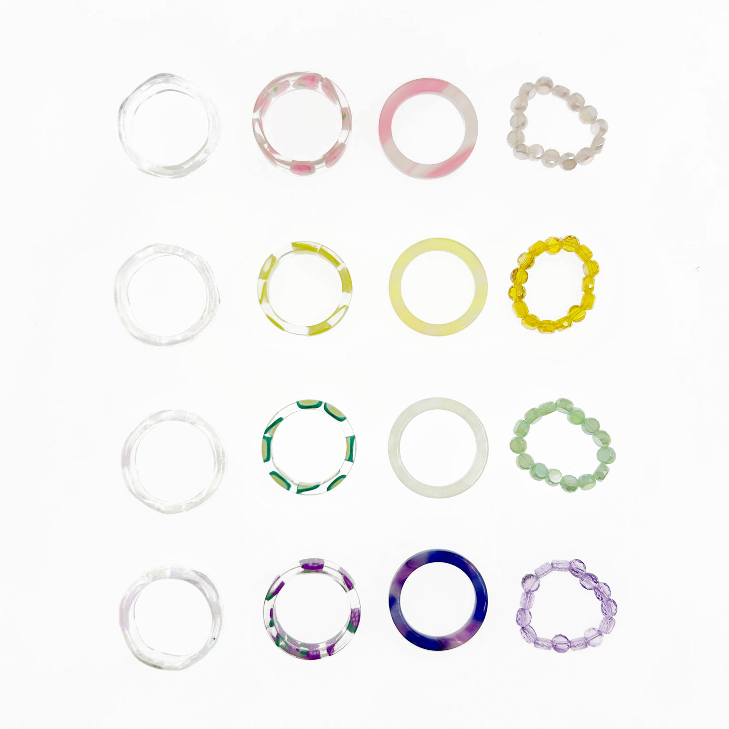 韓國 水果 水蜜桃 檸檬 葡萄 一組四入 四款 搭配 造型 彈性繩 戒指