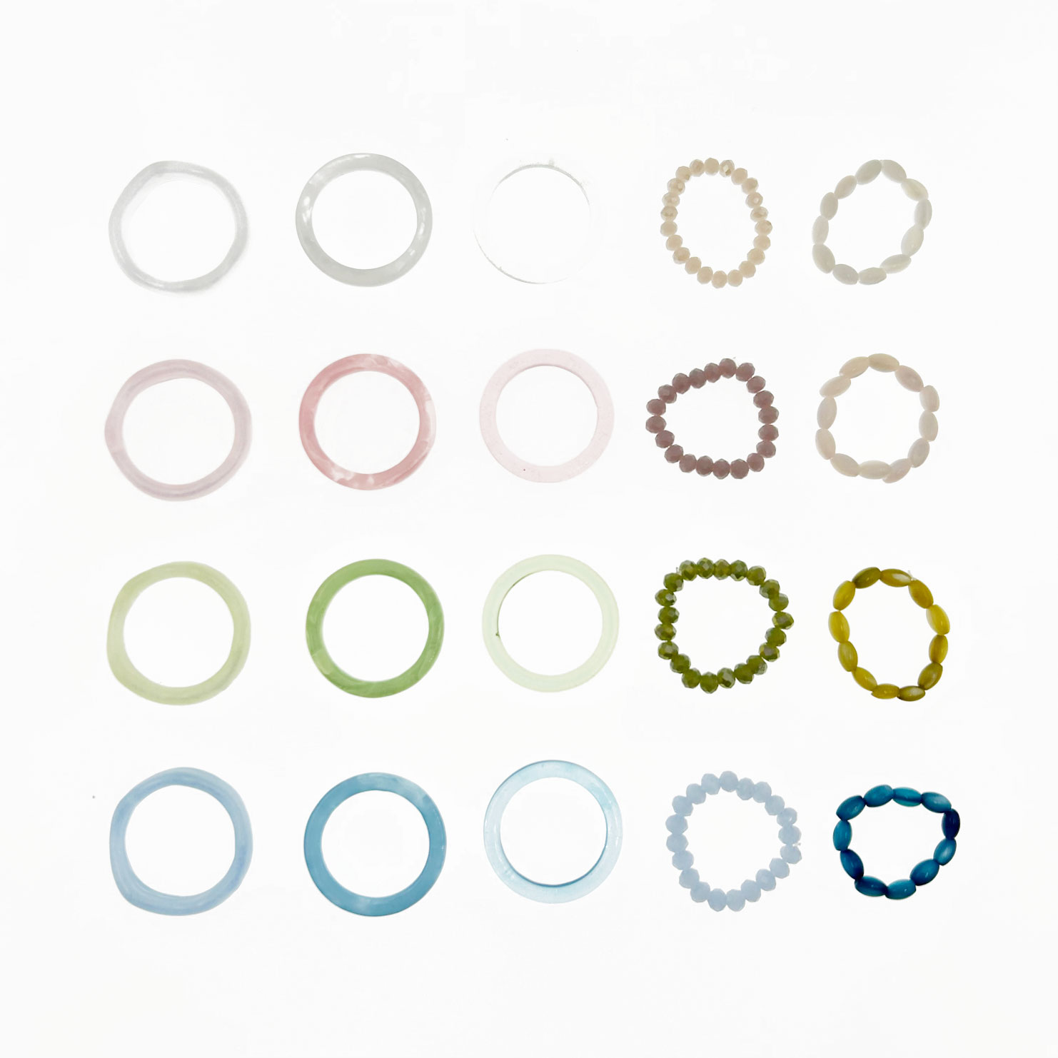 韓國 金屬 水晶 一組五入 四色 精緻 彈性繩 戒指