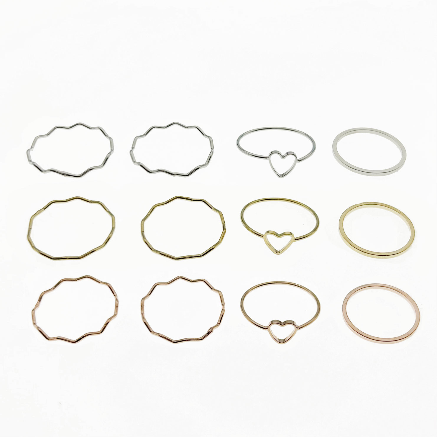 韓國 金屬 愛心 線條 一組四入 三色 精緻 造型 戒指