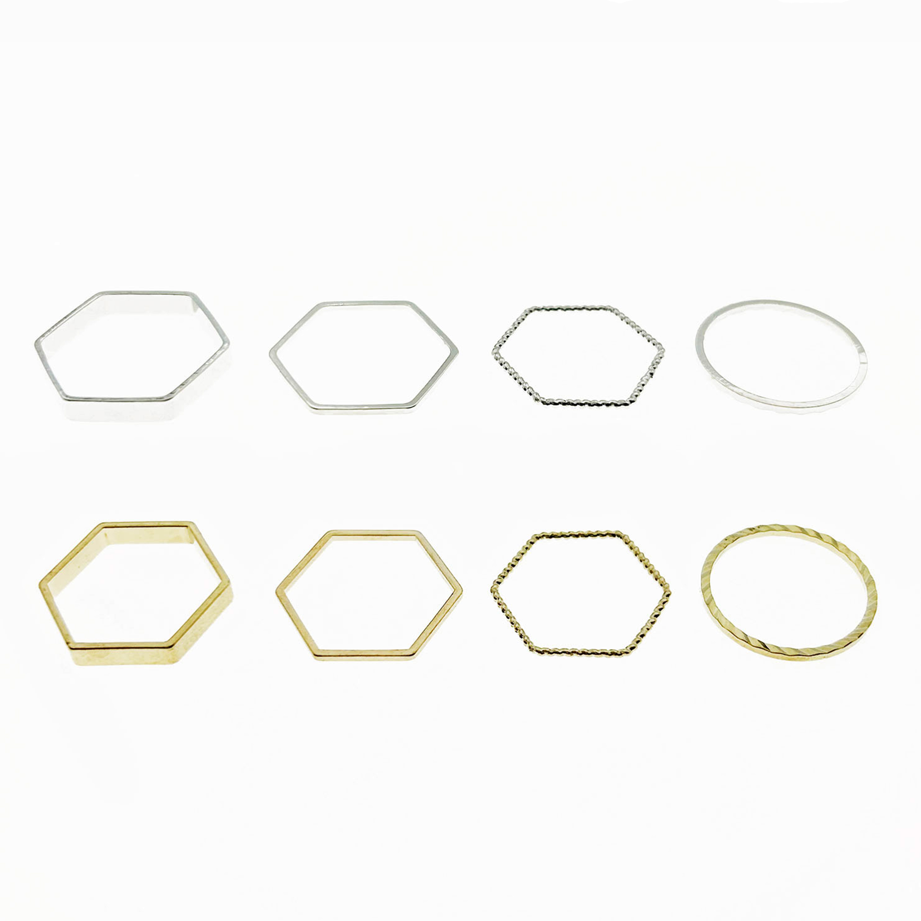 韓國 金屬 六角形 一組四入 雙色 精緻 造型 戒指