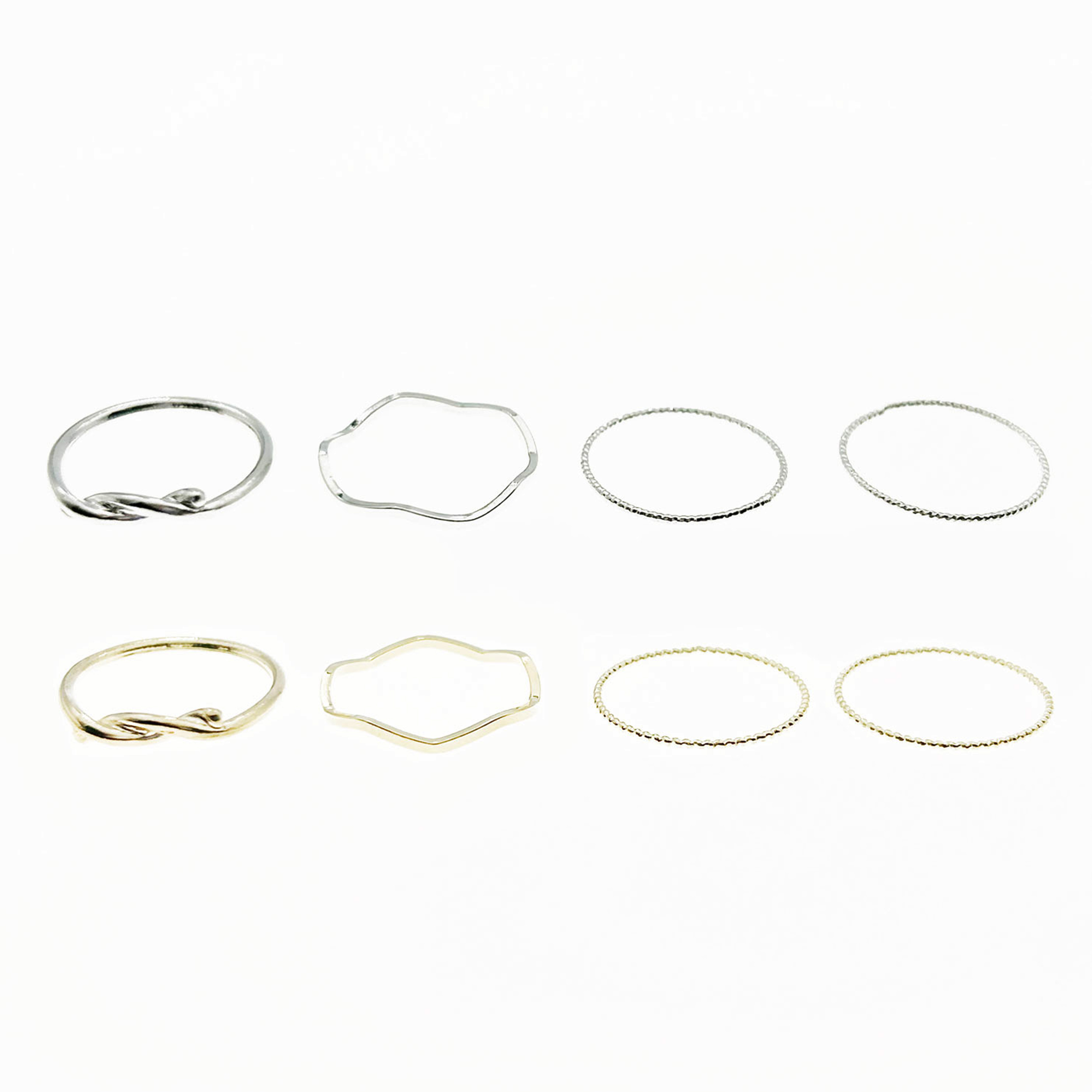 韓國 金屬 扭結 一組四入 雙色 精緻 造型 戒指
