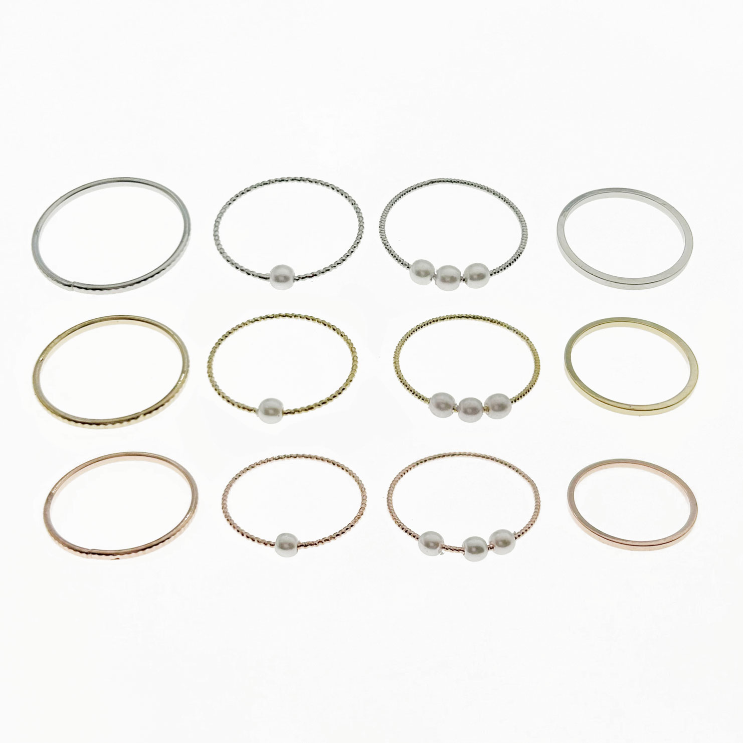 韓國 金屬 珍珠 一組四入 三色 精緻 造型 戒指