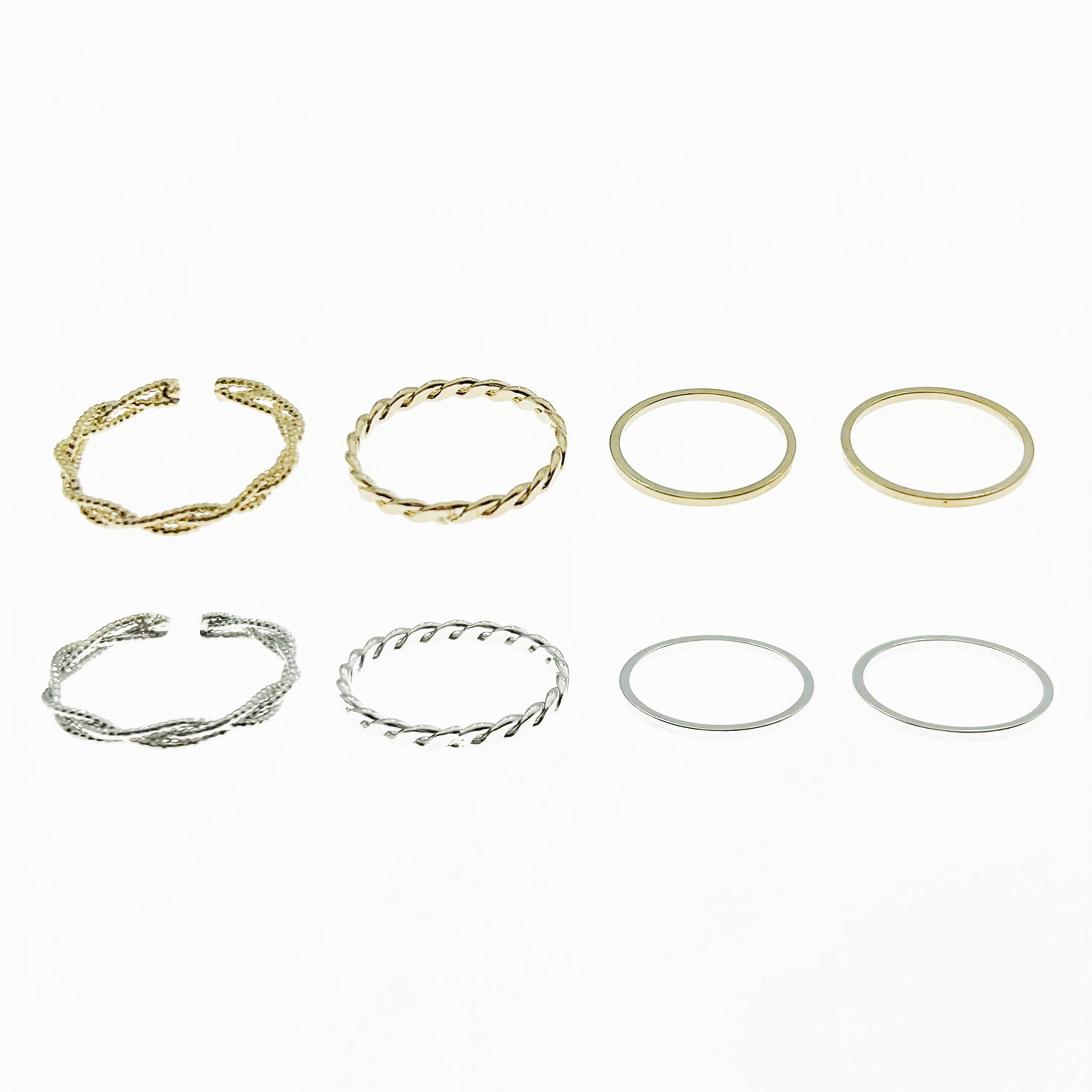 韓國 金屬 纏繞 一組四入 雙色 精緻 造型 可調式 戒指