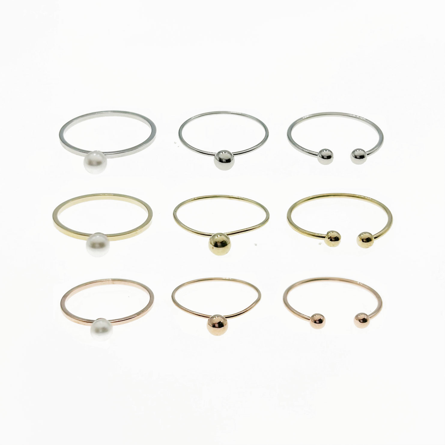 韓國 金屬 珍珠 一組三入 三色 精緻 造型 戒指