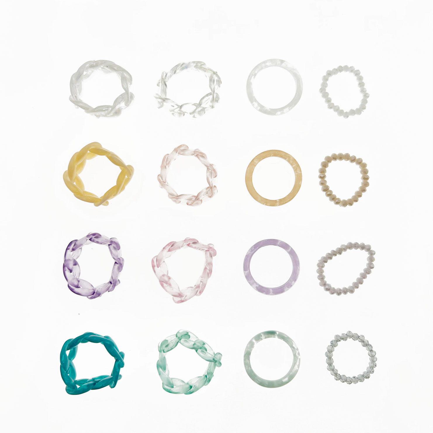 韓國 鍊條 一組四入 四色 彈性繩 造型 戒指