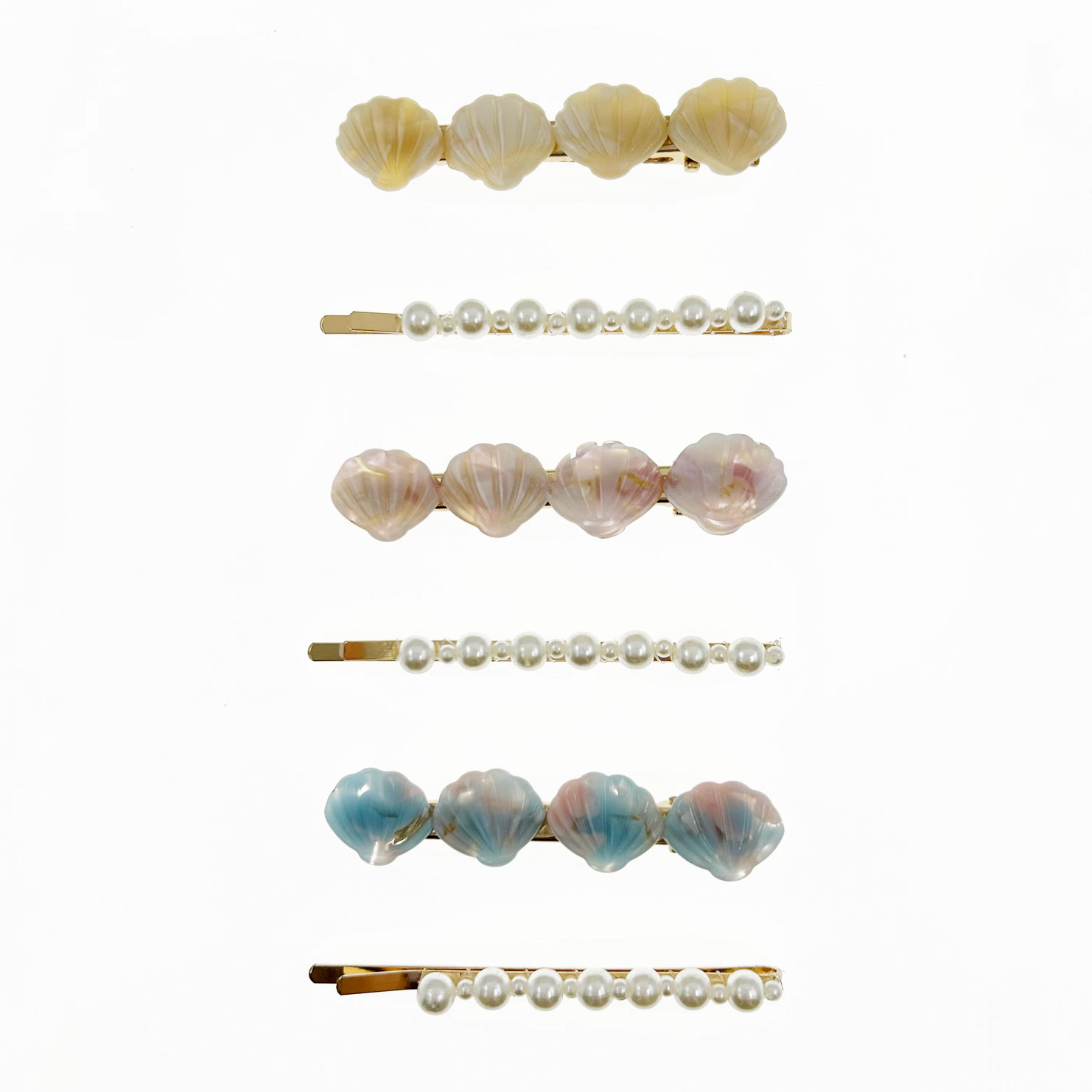 韓國 金屬 珍珠 渲染 貝殼 兩入一組 造型 三色 壓夾 線夾 髮夾 髮飾