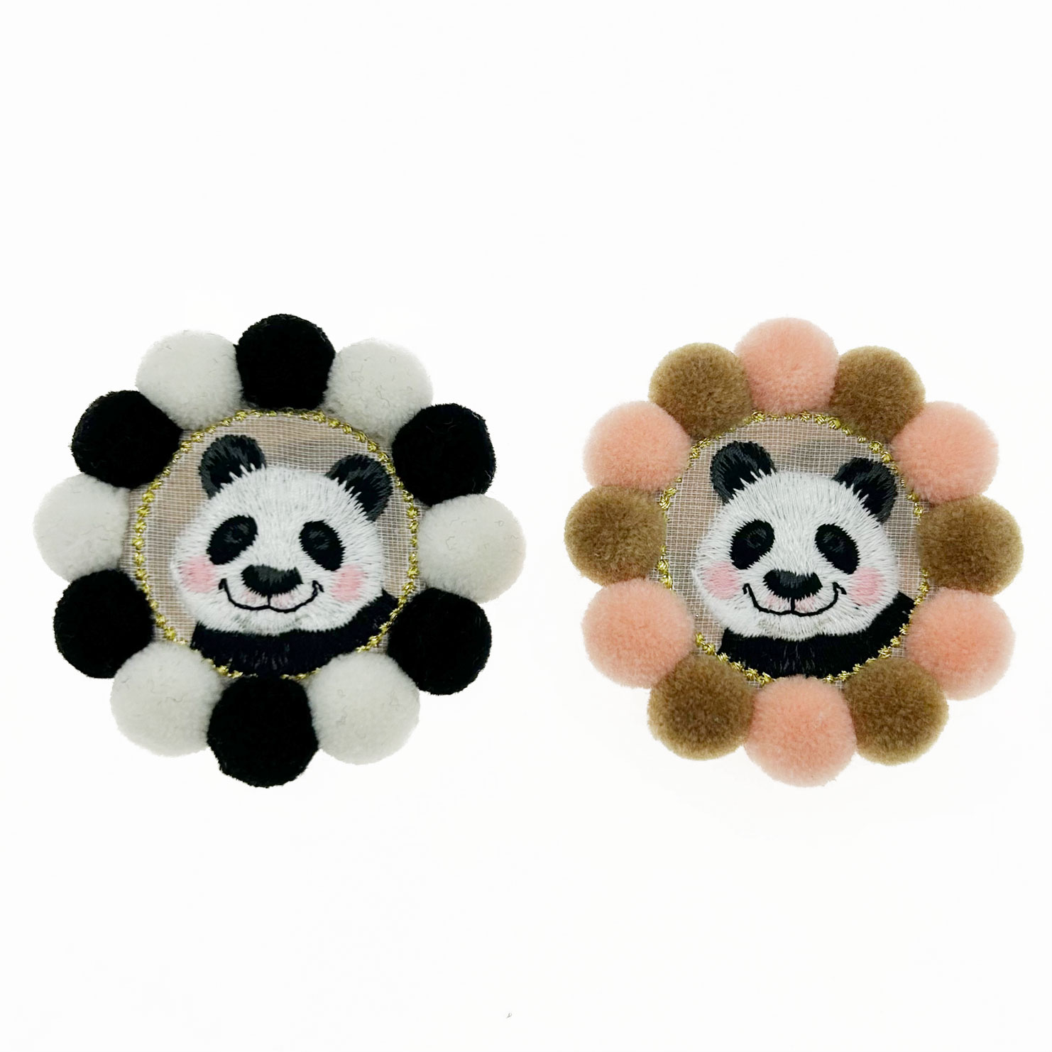 韓國 刺繡 毛球 熊貓 可愛 壓夾 別針