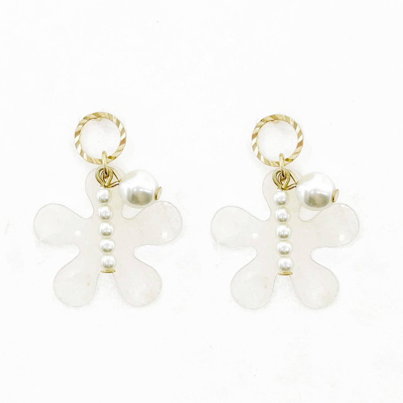韓國 金屬 珍珠 花朵 造型 垂墜感 耳針式耳環