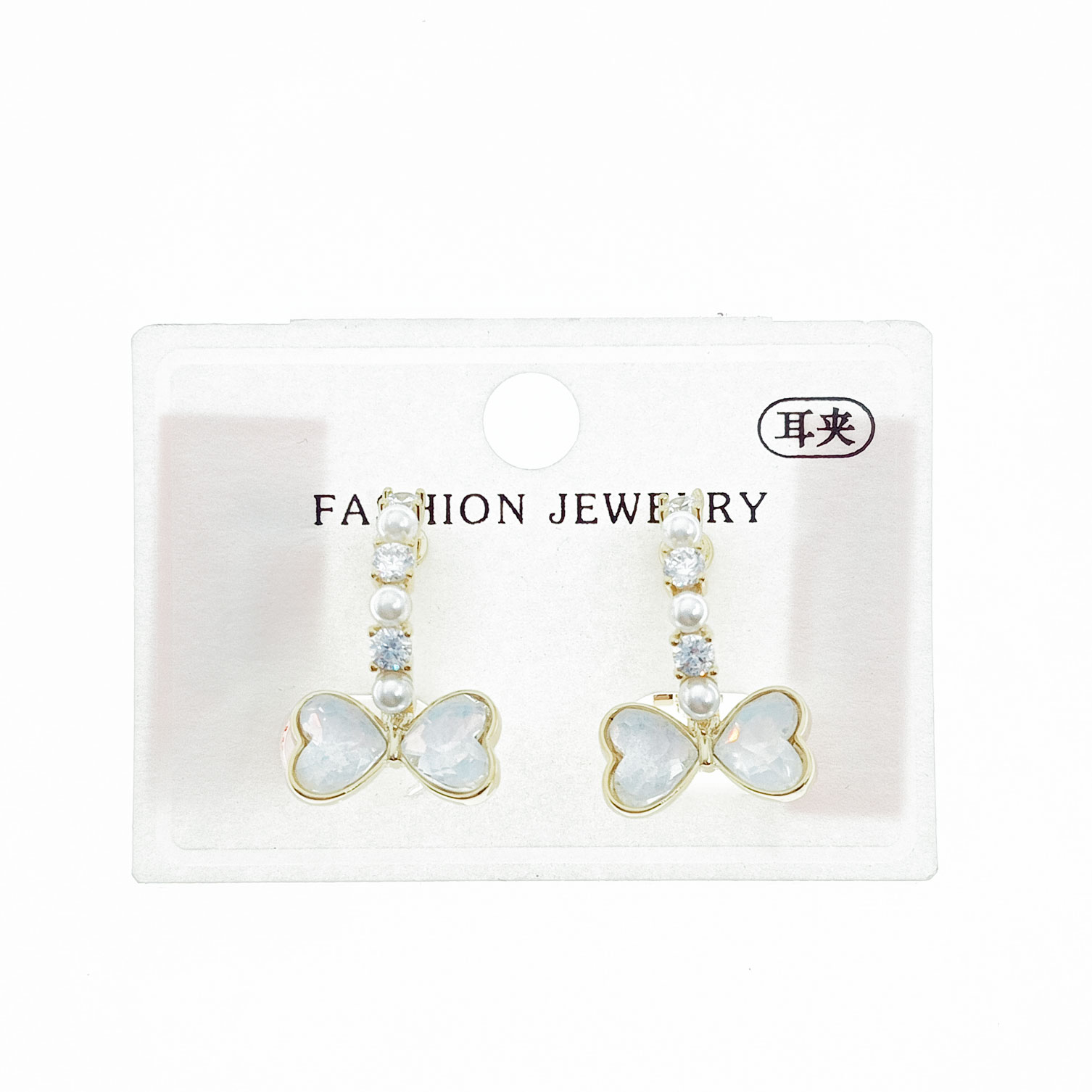 韓國 水鑽 珍珠 蝴蝶結 夾式耳環