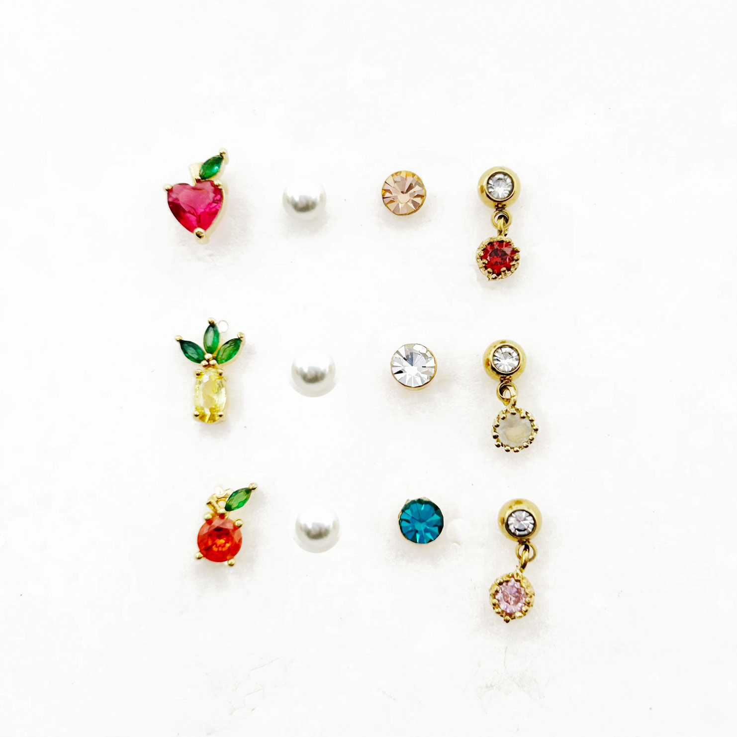 韓國 水鑽 珍珠 水果 一卡四入 三款 耳針式耳環
