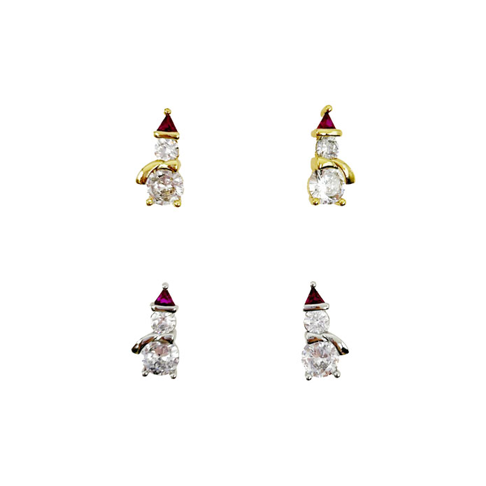 韓國 925純銀 聖誕節 水鑽 雪人 造型 耳針式耳環