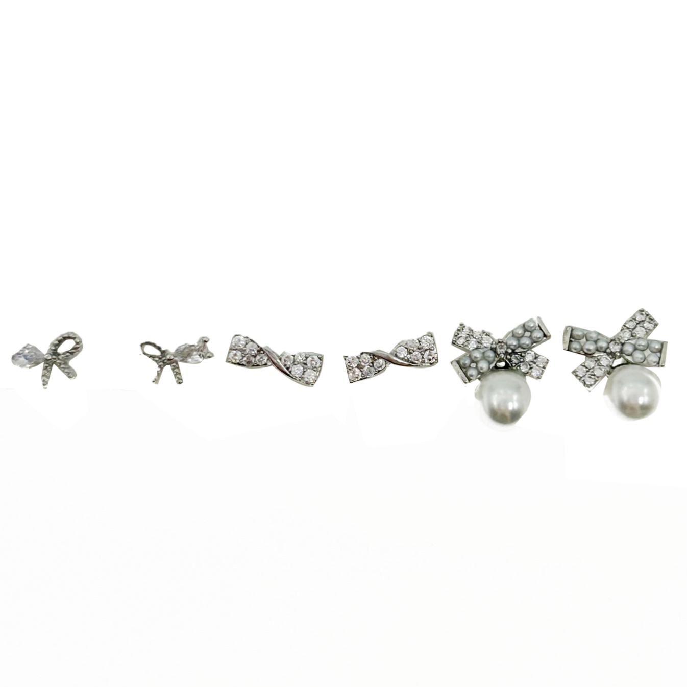 韓國 水鑽 珍珠 蝴蝶結 一卡六入 造型 耳針式耳環