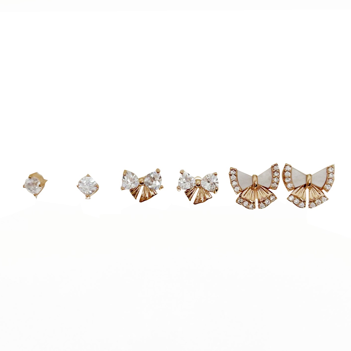 韓國 金屬 水鑽 蝴蝶結 一卡六入 造型 耳針式耳環