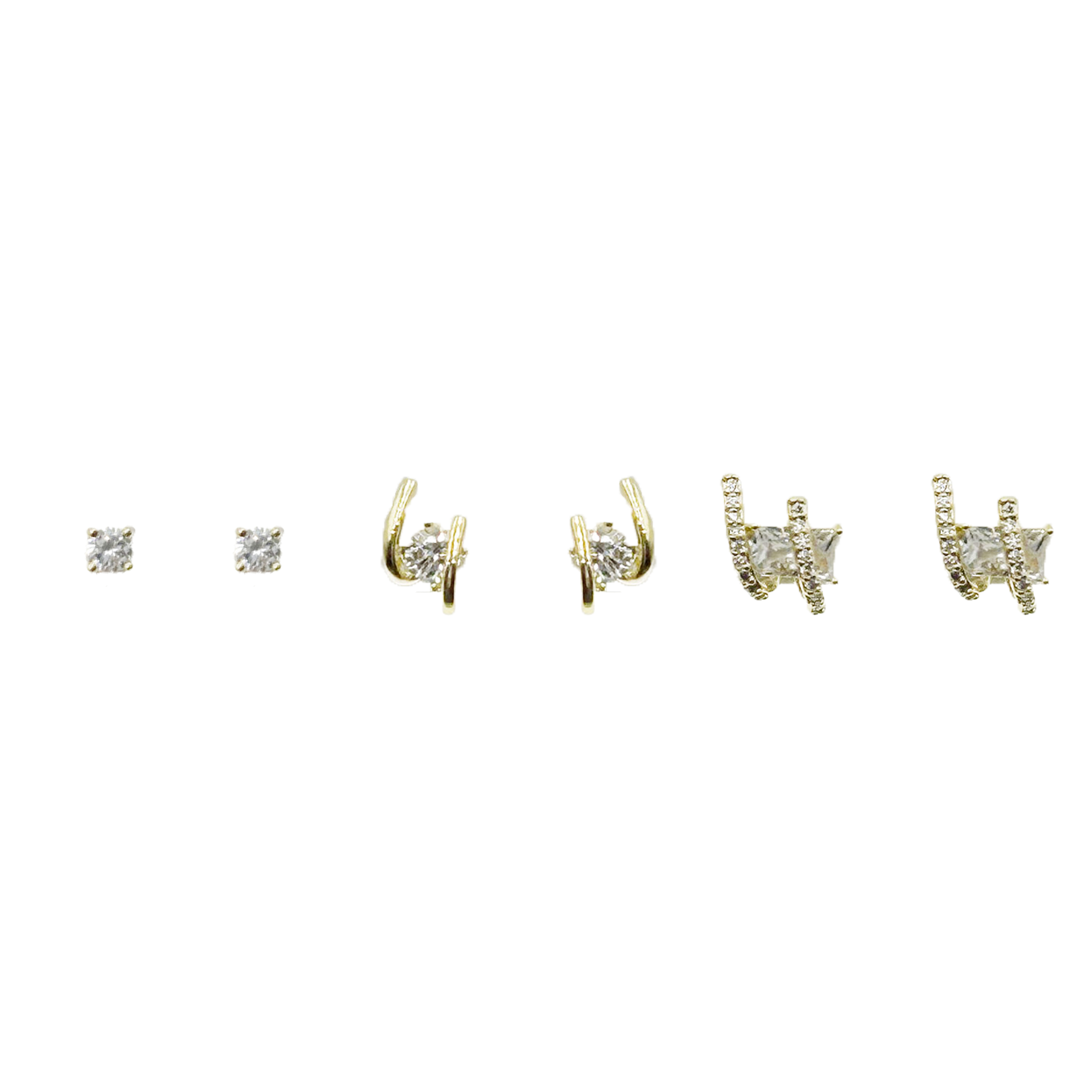 韓國 金屬 水鑽 線條 一卡六入 造型 耳針式耳環