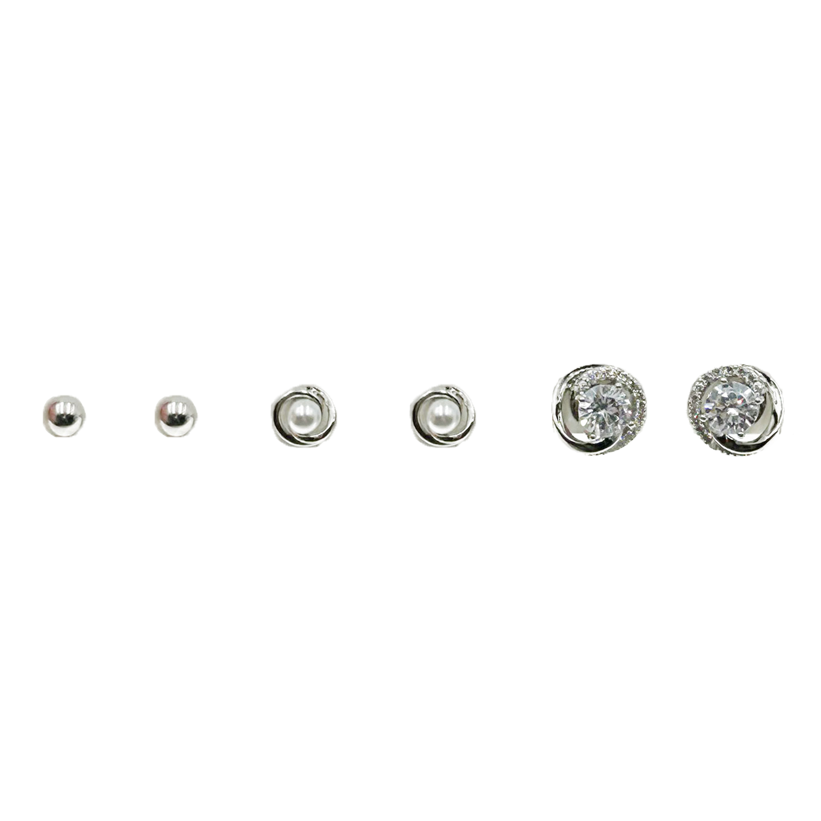 韓國 金屬 水鑽 珍珠 一卡六入 造型 耳針式耳環