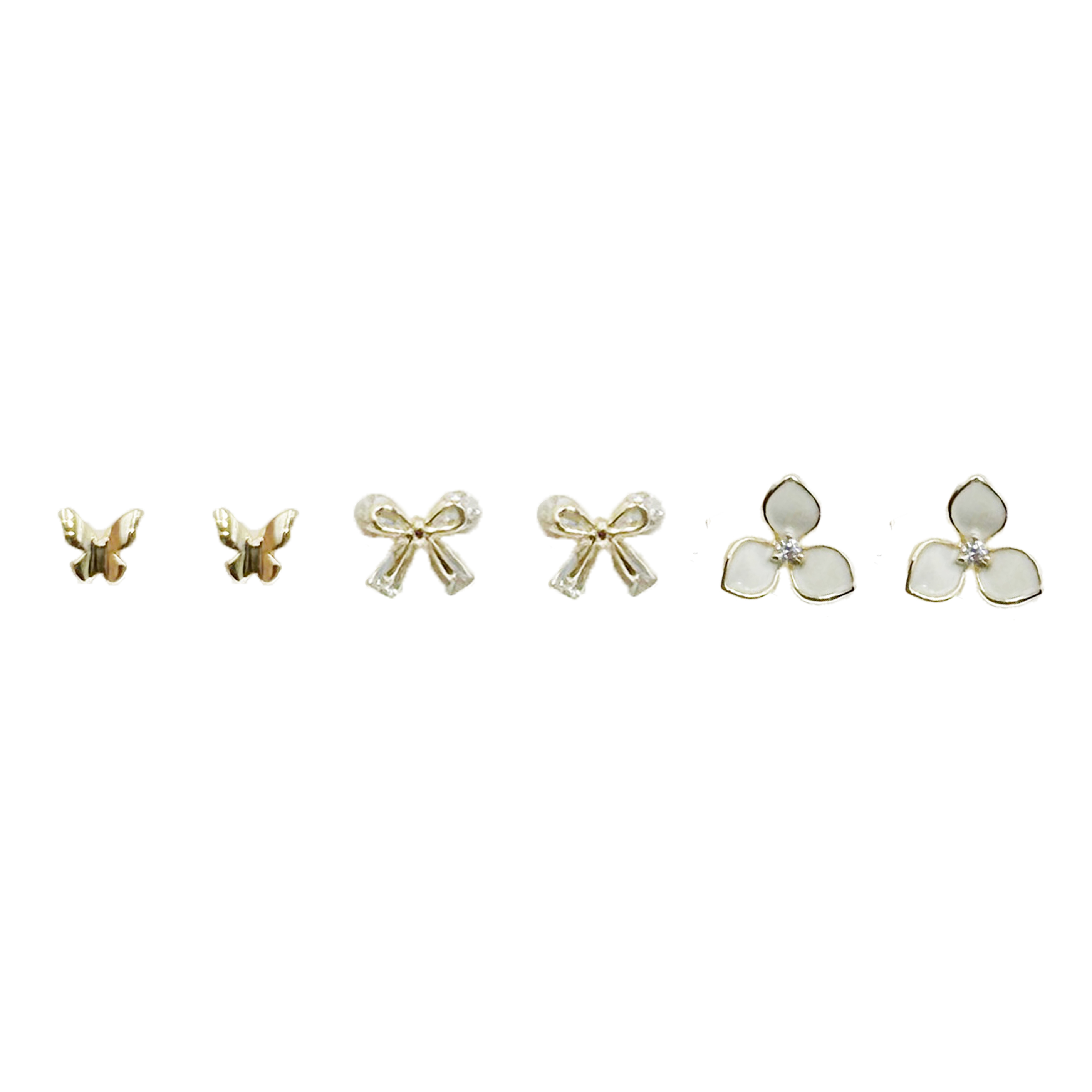 韓國 金屬 水鑽 蝴蝶結 一卡六入 造型 耳針式耳環