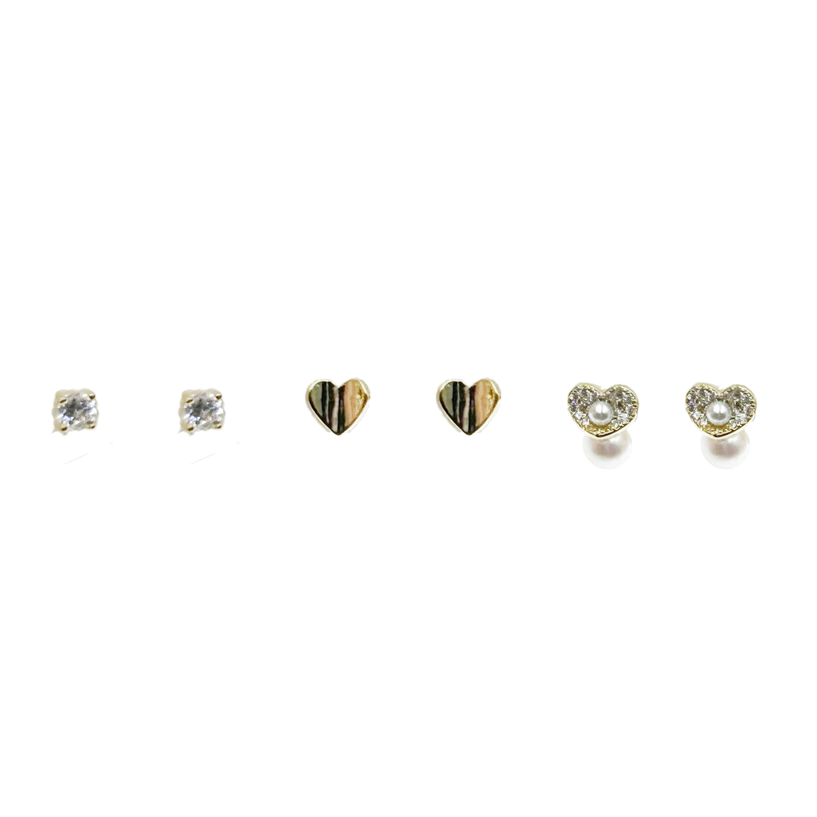 韓國 金屬 水鑽 珍珠 愛心 一卡六入 造型 耳針式耳環