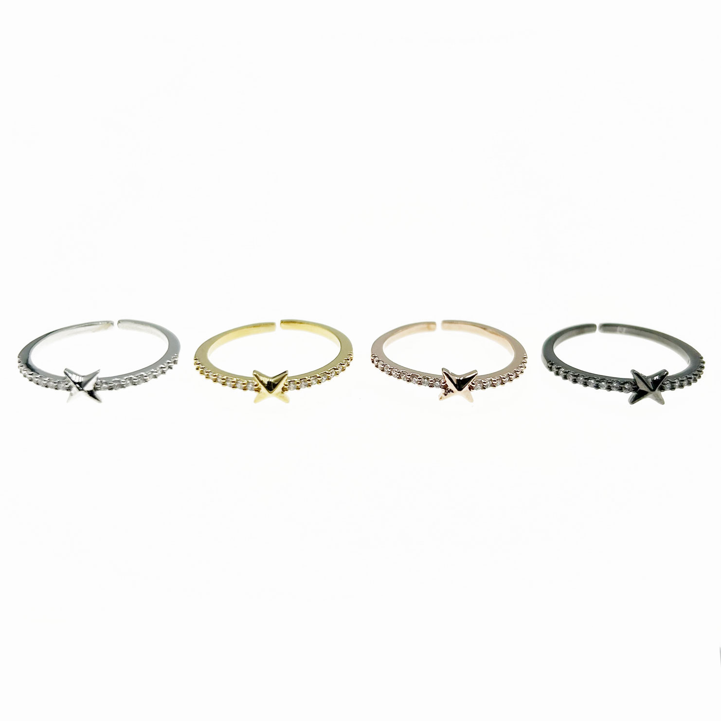 韓國 金屬 水鑽 星芒 三色 造型 可調式 戒指