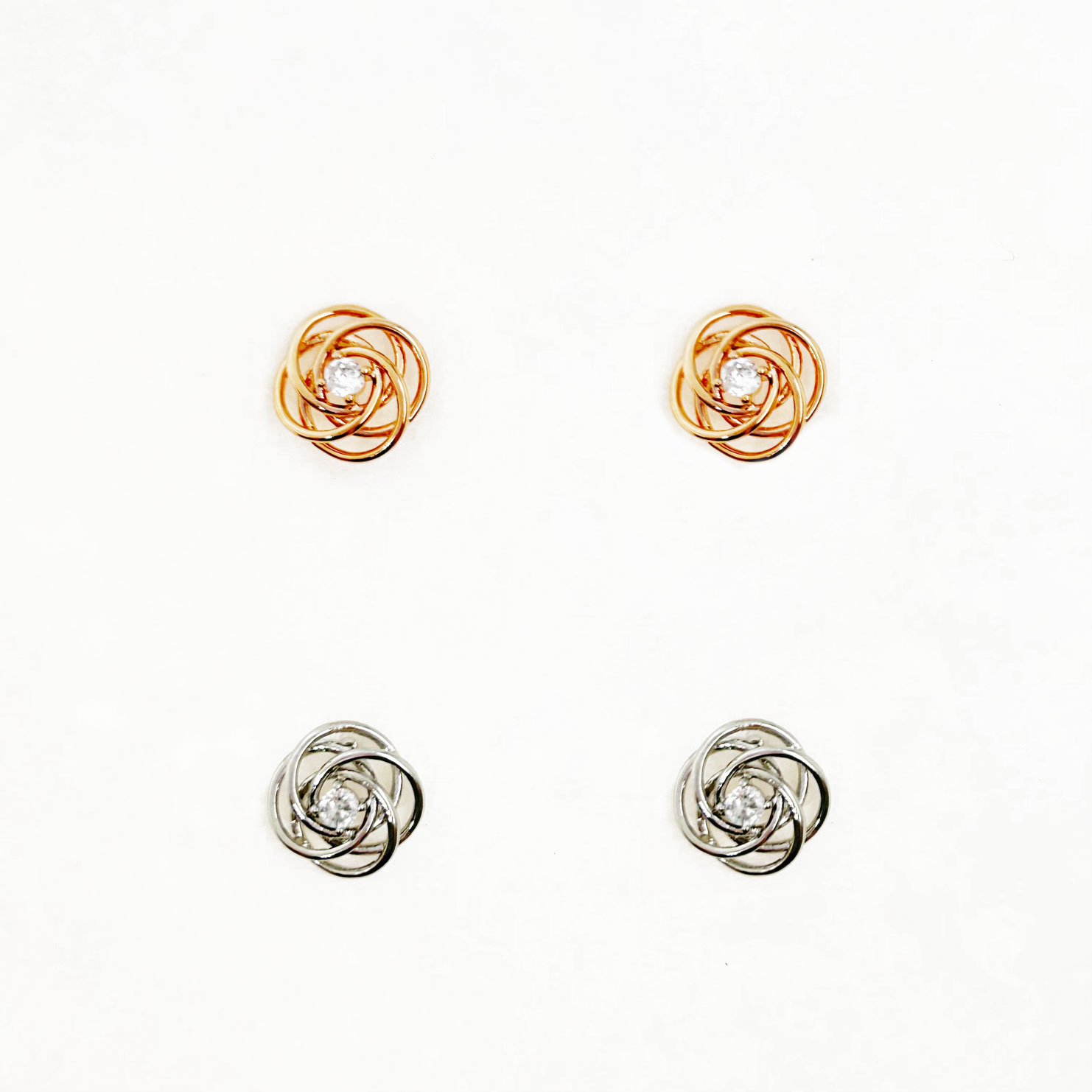 韓國 925純銀 水鑽 金屬 花朵 造型 雙色 耳針式耳環