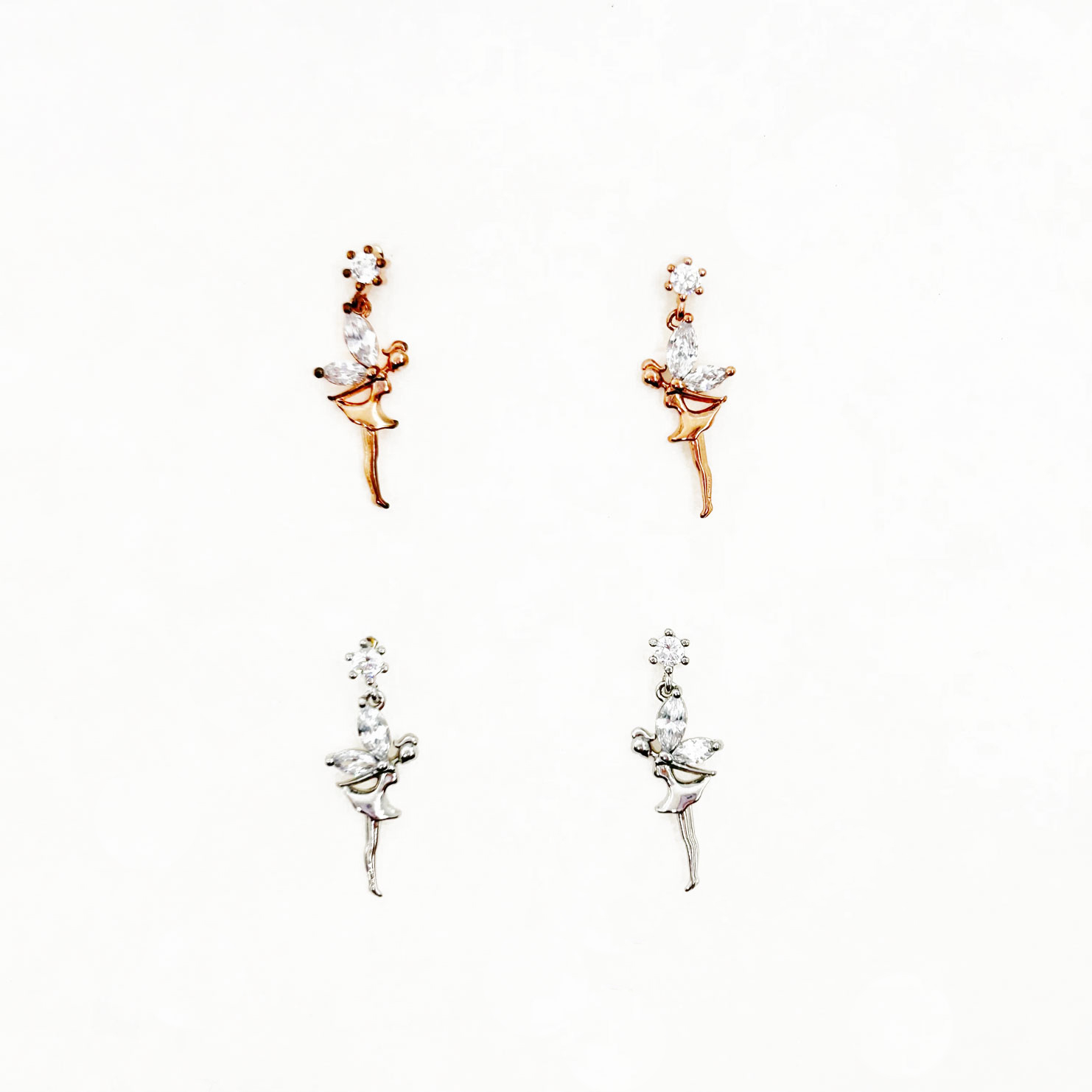 韓國 925純銀 水鑽 小仙子 造型 雙色 垂墜感 耳針式耳環