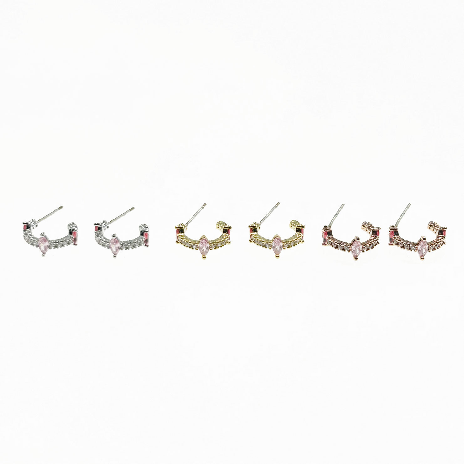 韓國 925純銀 水鑽 金屬 造型 三色 耳針式耳環