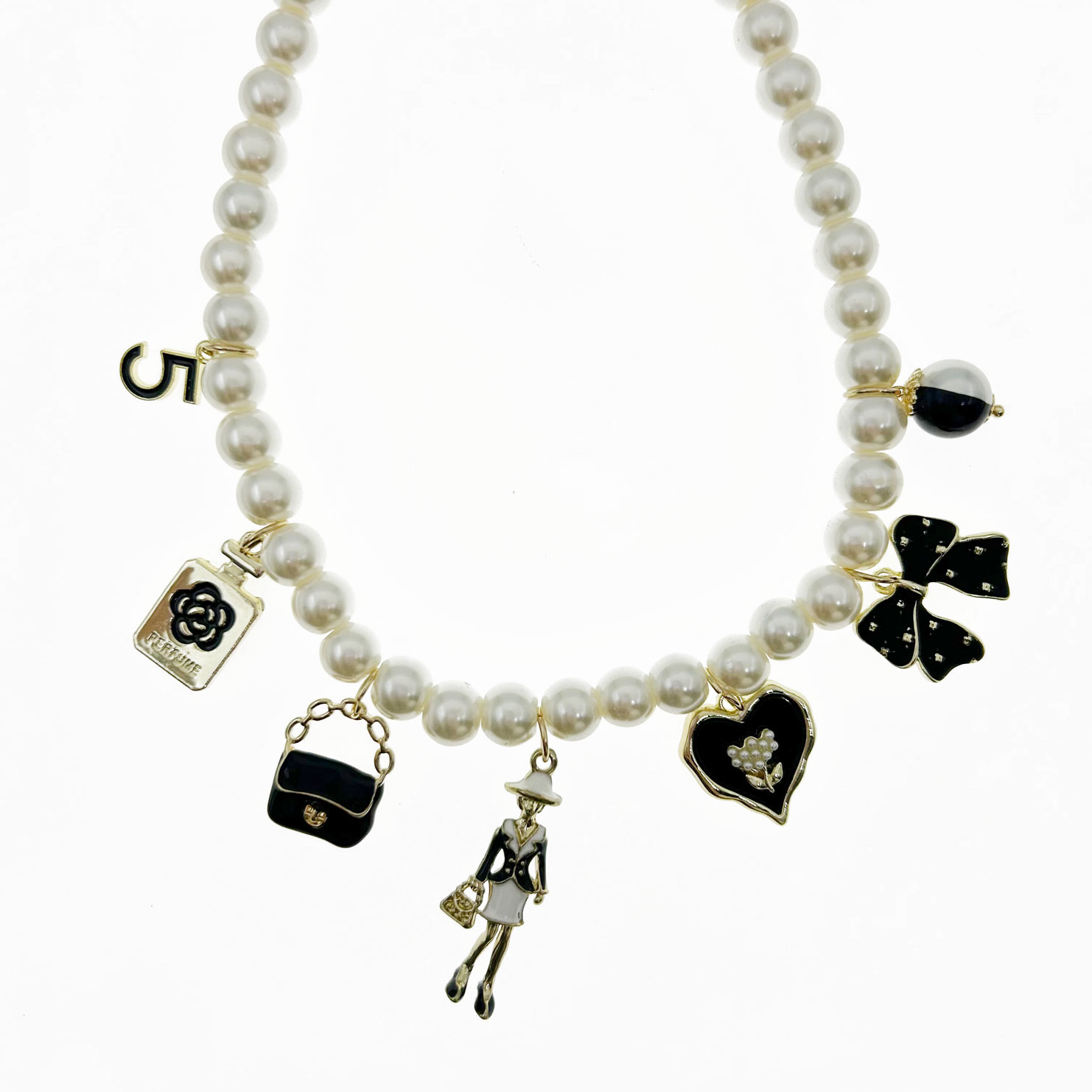 韓國 珍珠 墜飾 金屬 小香風 造型 可調節 項鍊