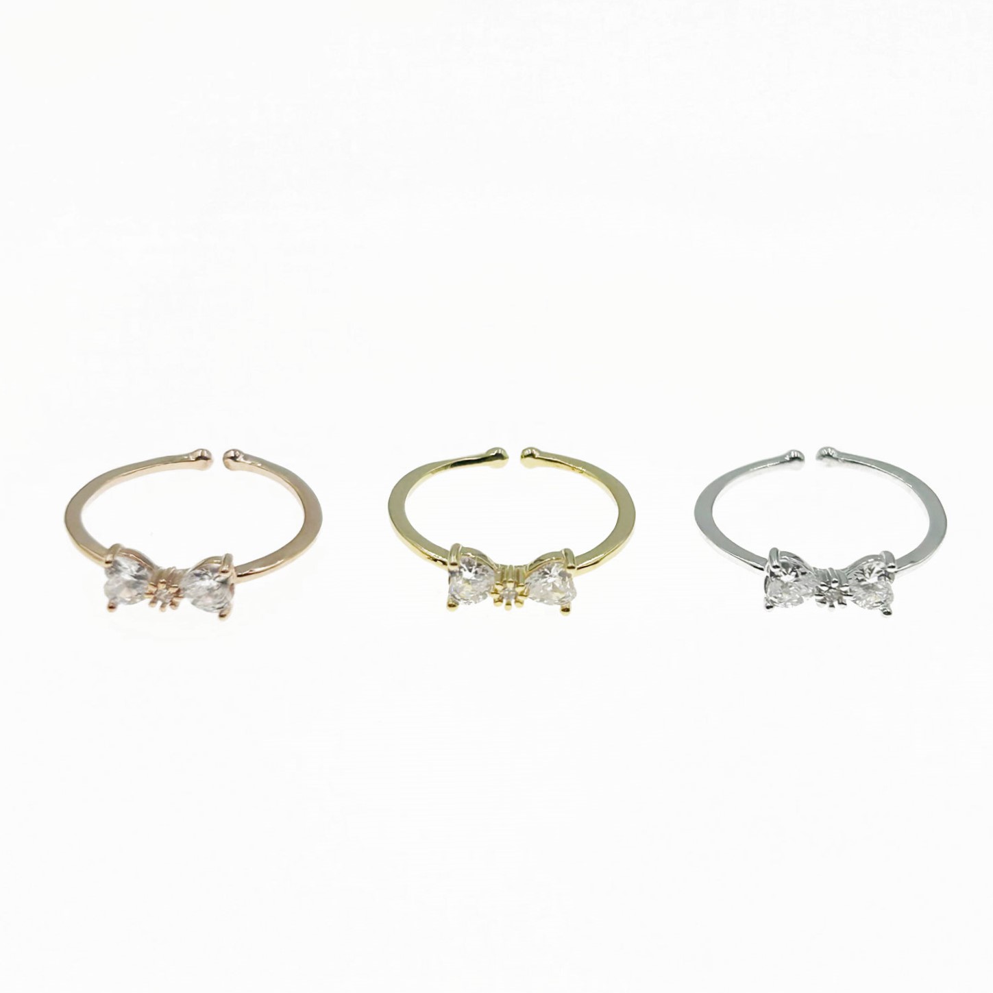 韓國 金屬 水鑽 蝴蝶結 三色 造型 可調式 戒指