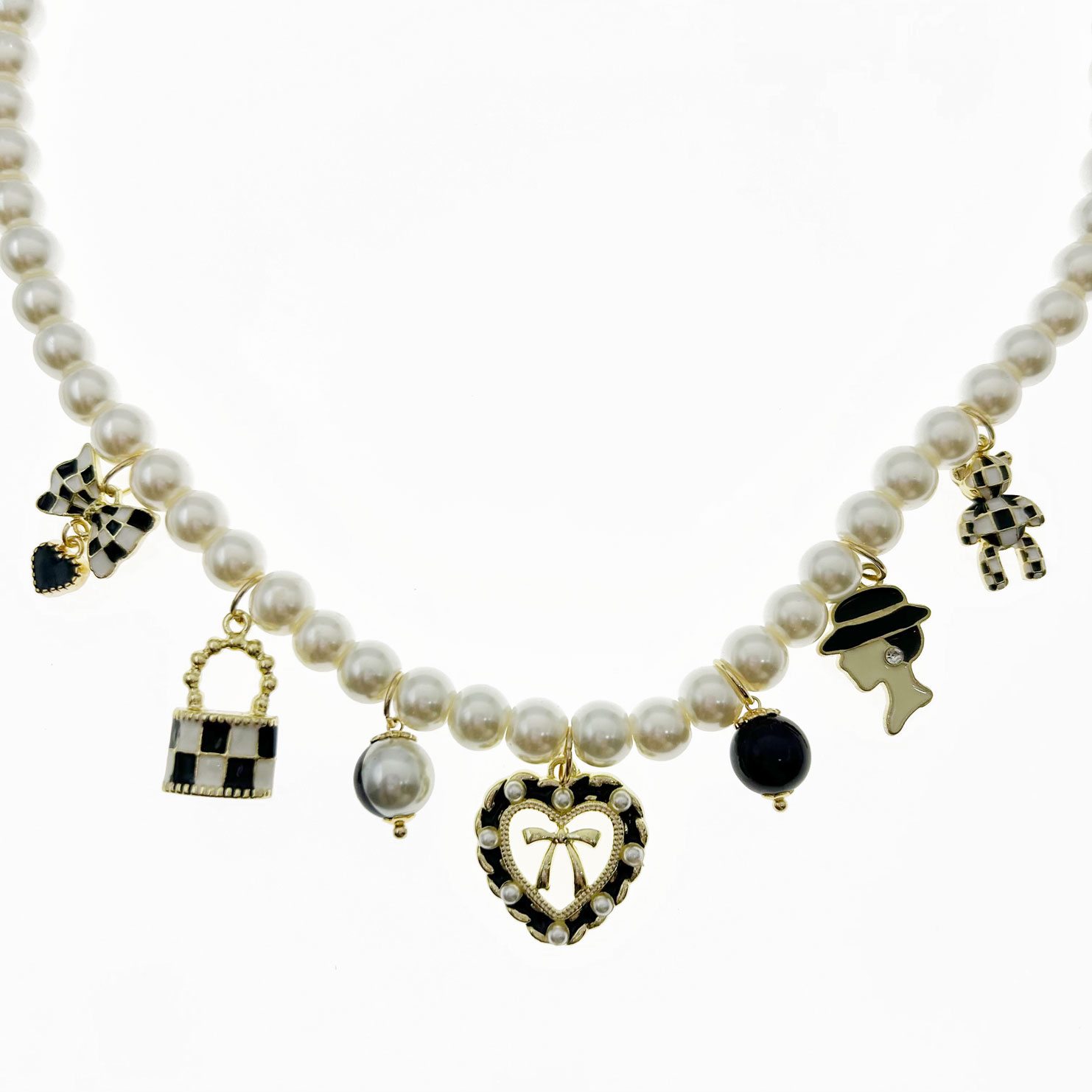 韓國 珍珠 墜飾 金屬 小香風 造型 可調節 項鍊