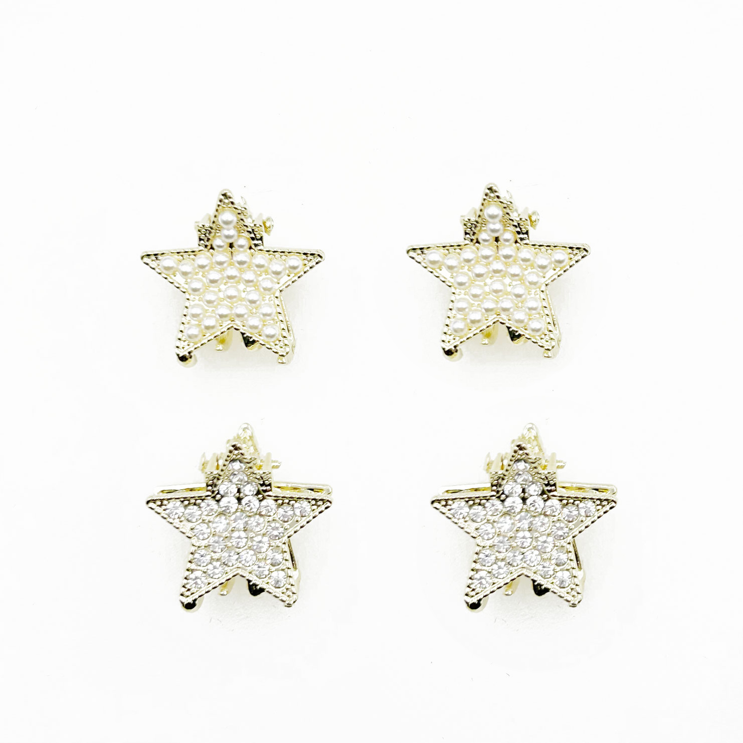 韓國 金屬 水鑽 珍珠 星星 兩入一組 鯊魚夾 髮夾 髮飾
