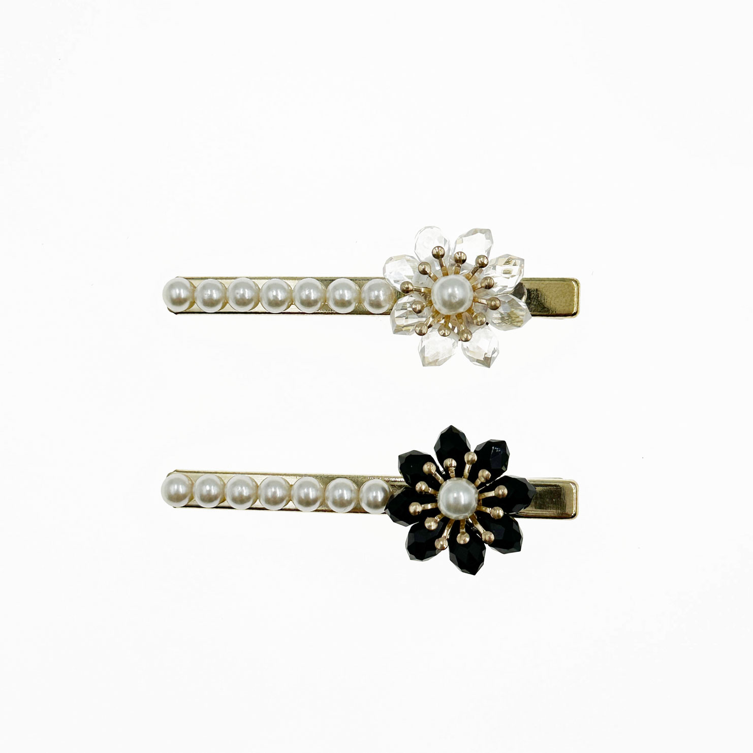 韓國 珍珠 花朵 兩色 壓夾 髮夾 髮飾