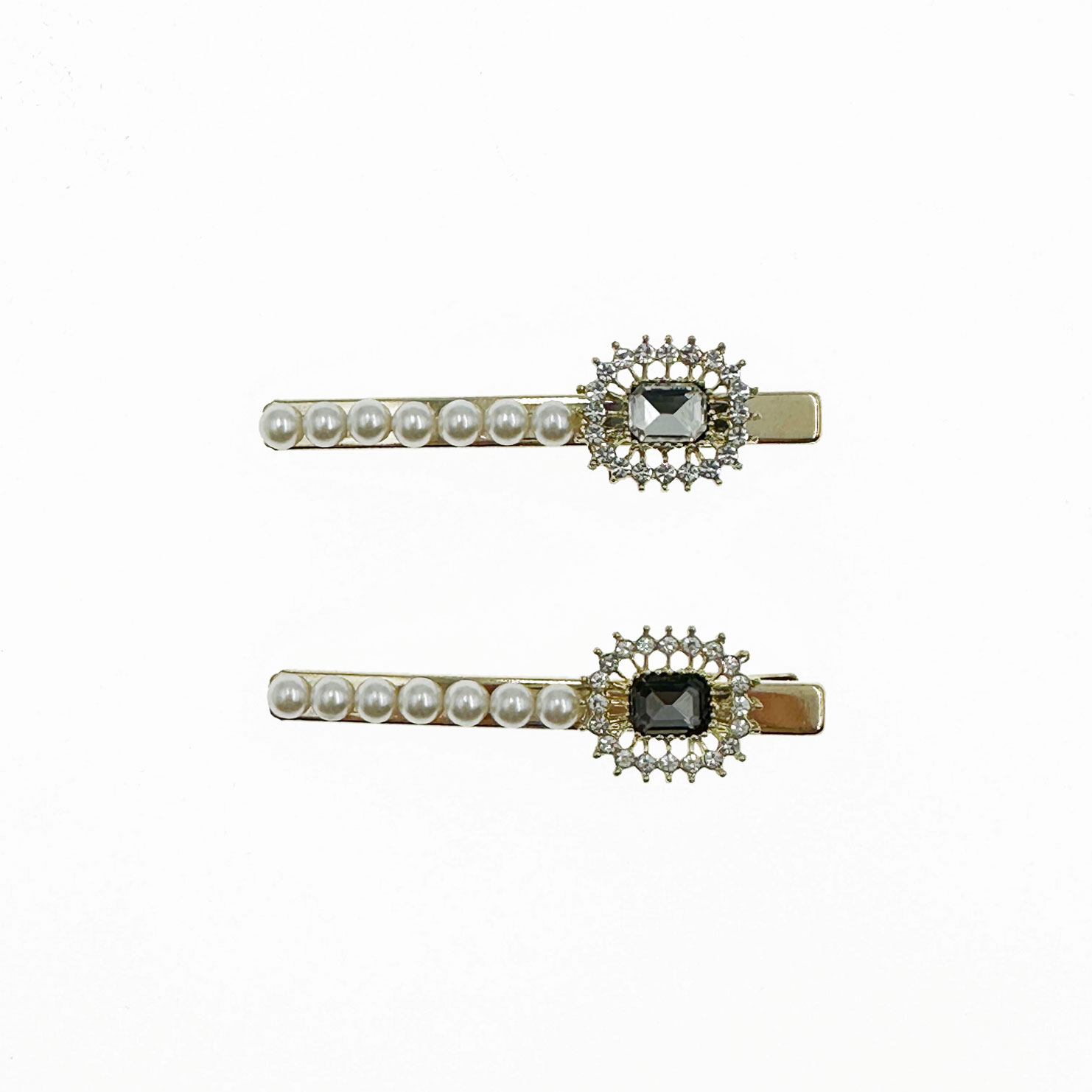 韓國 珍珠 水鑽 方鑽 兩色 壓夾 髮夾 髮飾