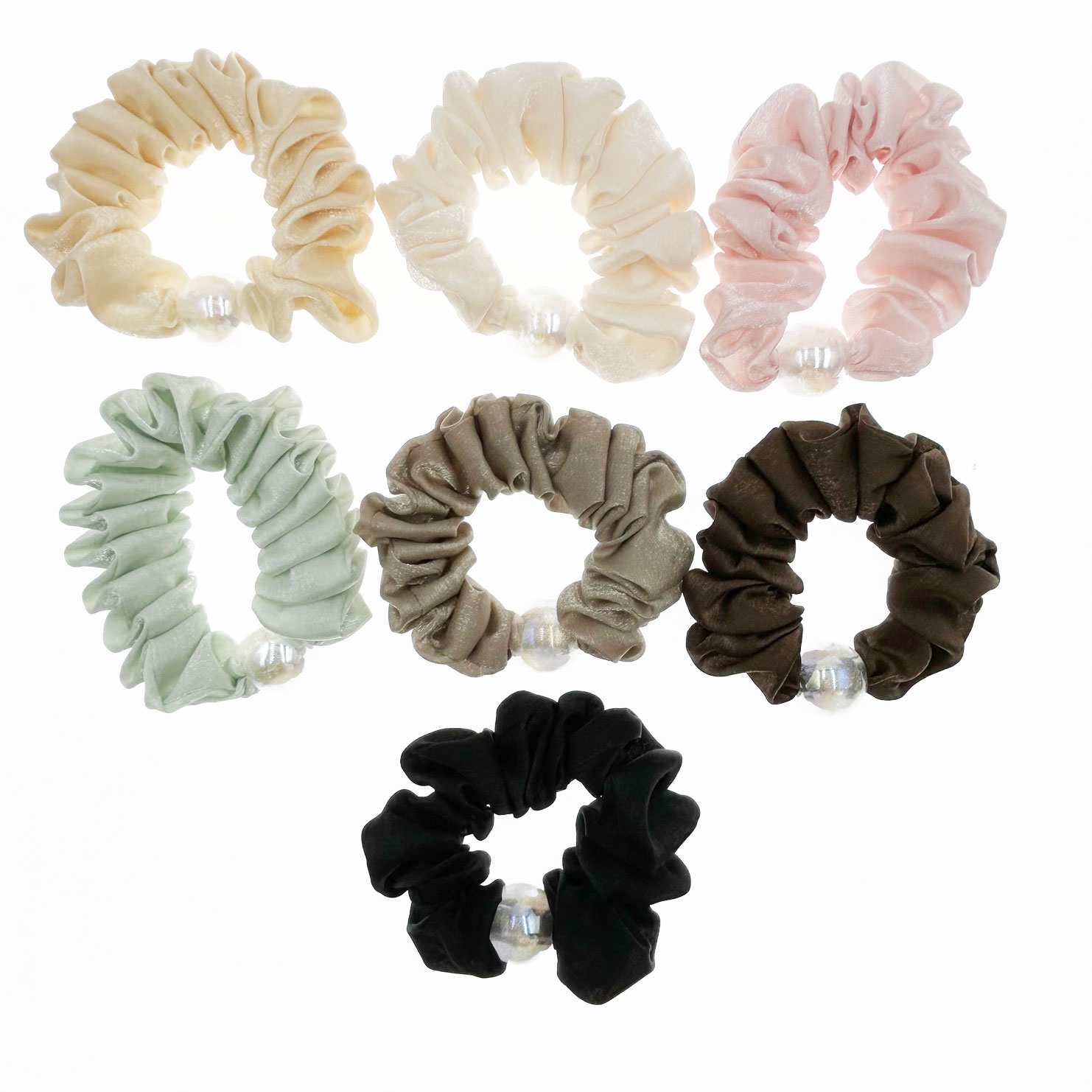 韓國 珍珠 布質 氣質 七色 大腸圈 髮束 髮飾