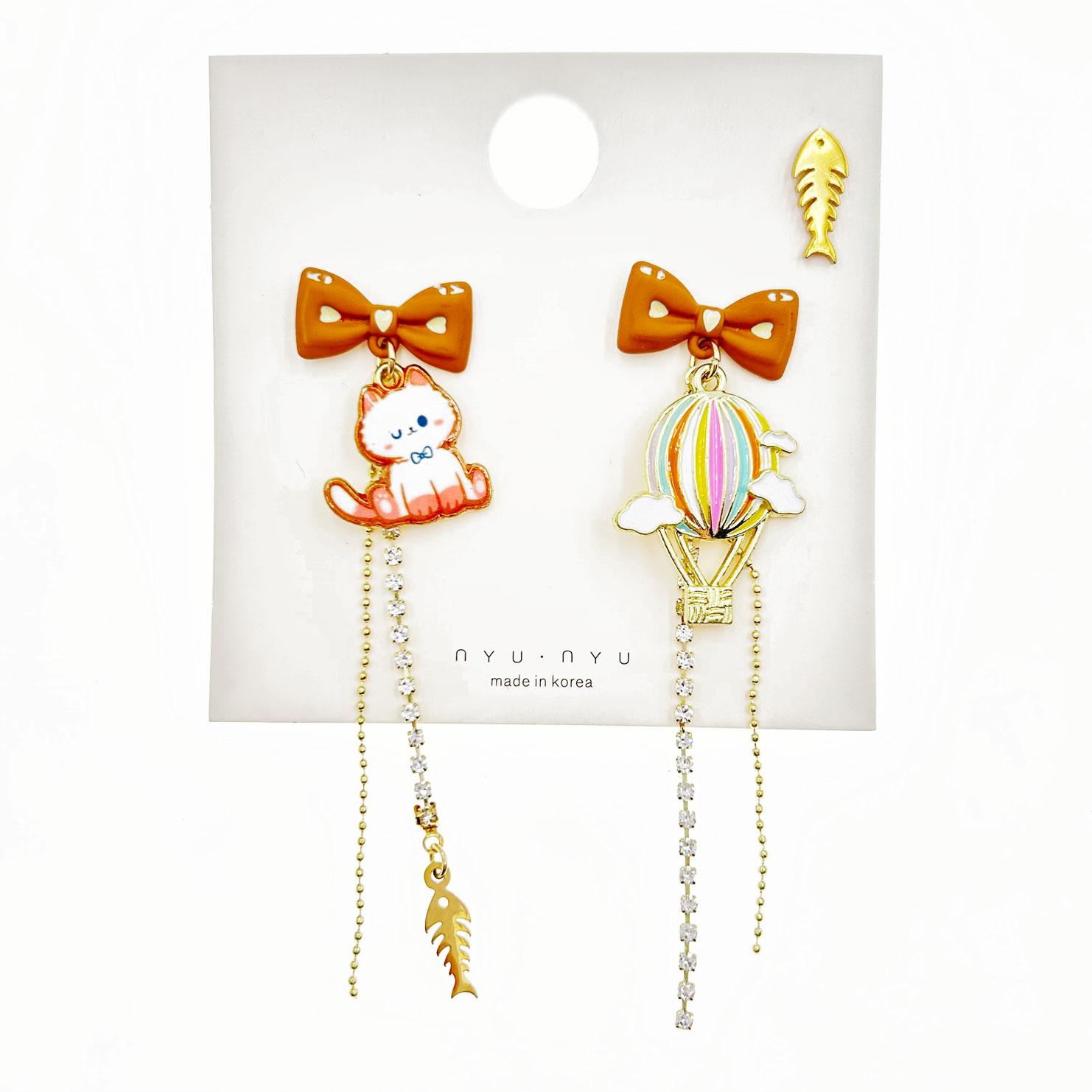 韓國 水鑽 珍珠 蝴蝶結 貓咪 熱氣球 垂墜感 造型 耳針式耳環