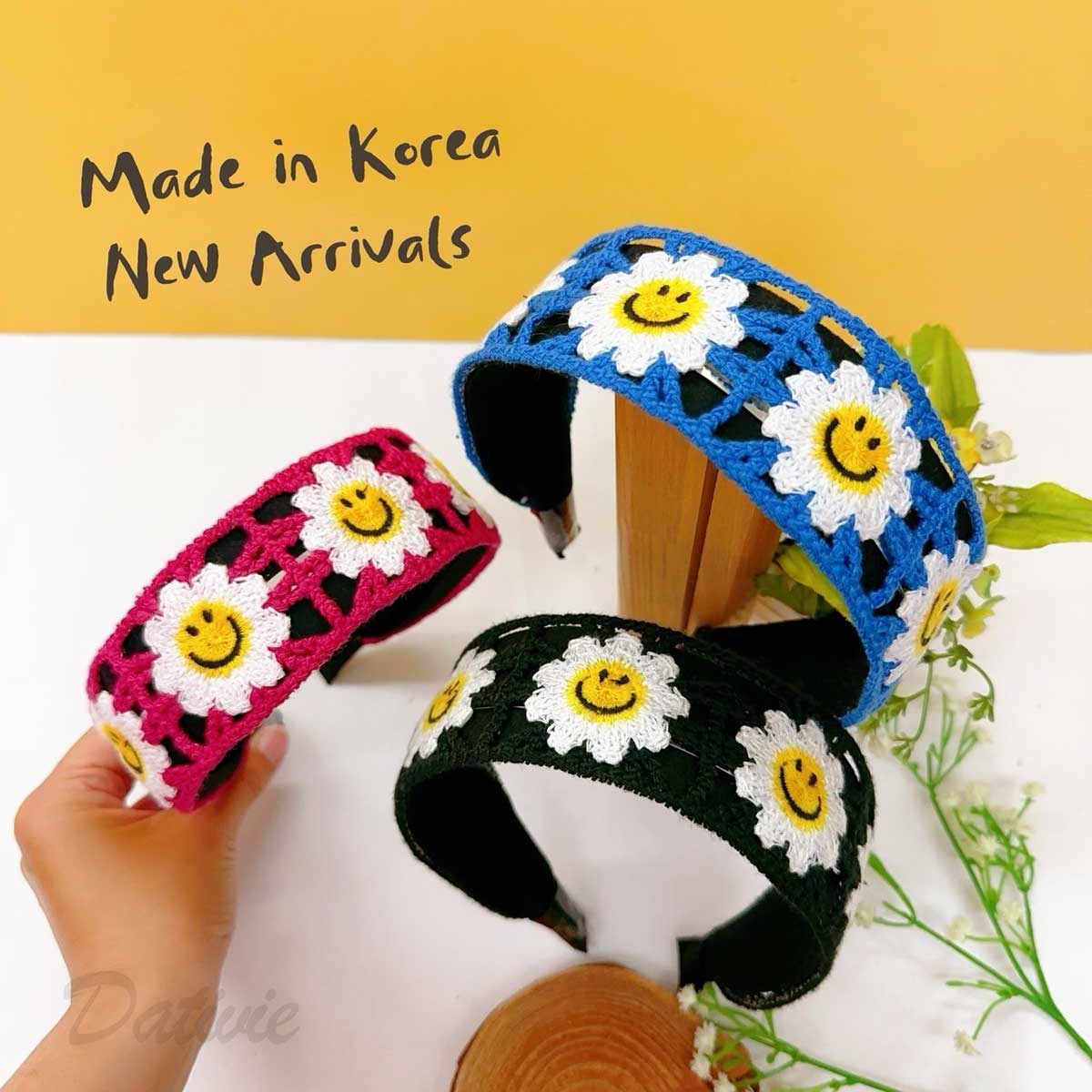 韓國 針織 設計 春夏 寬版 笑臉造型 髮箍