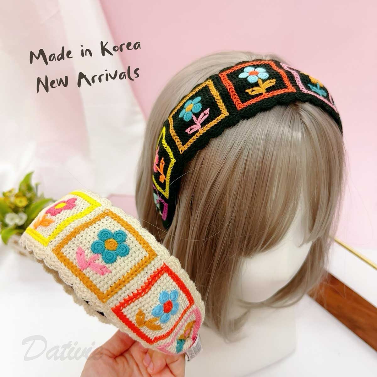 韓國 針織 設計 春夏 寬版 花朵造型 髮箍