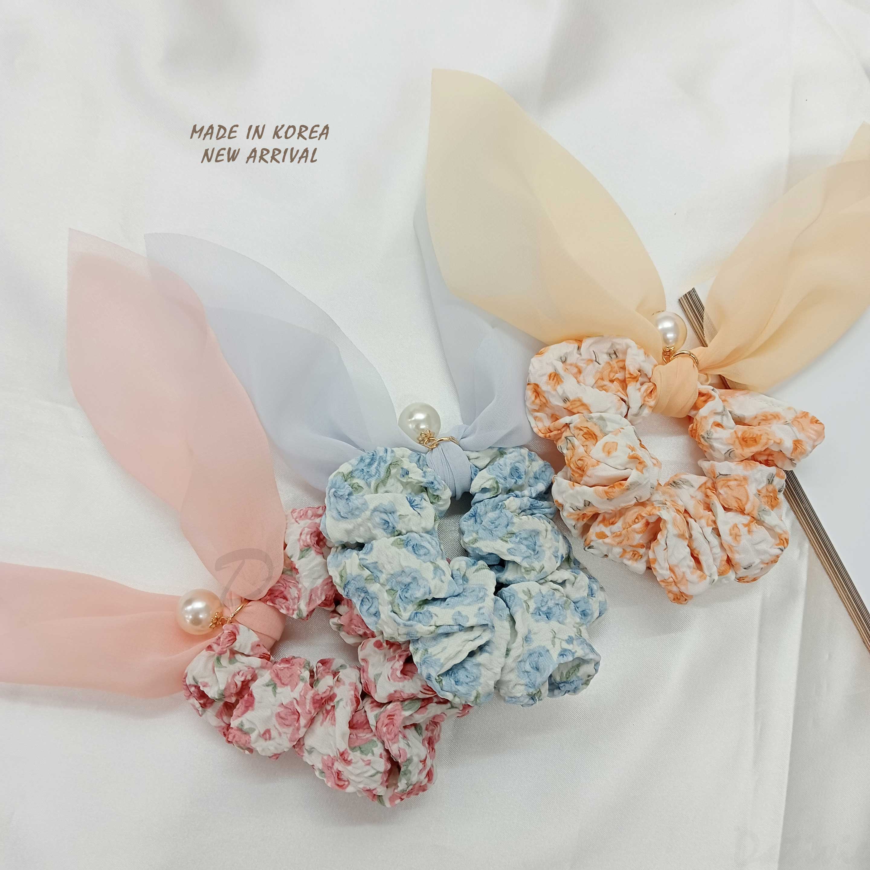 韓國 三色 玫瑰 珍珠 造型 設計 髮圈