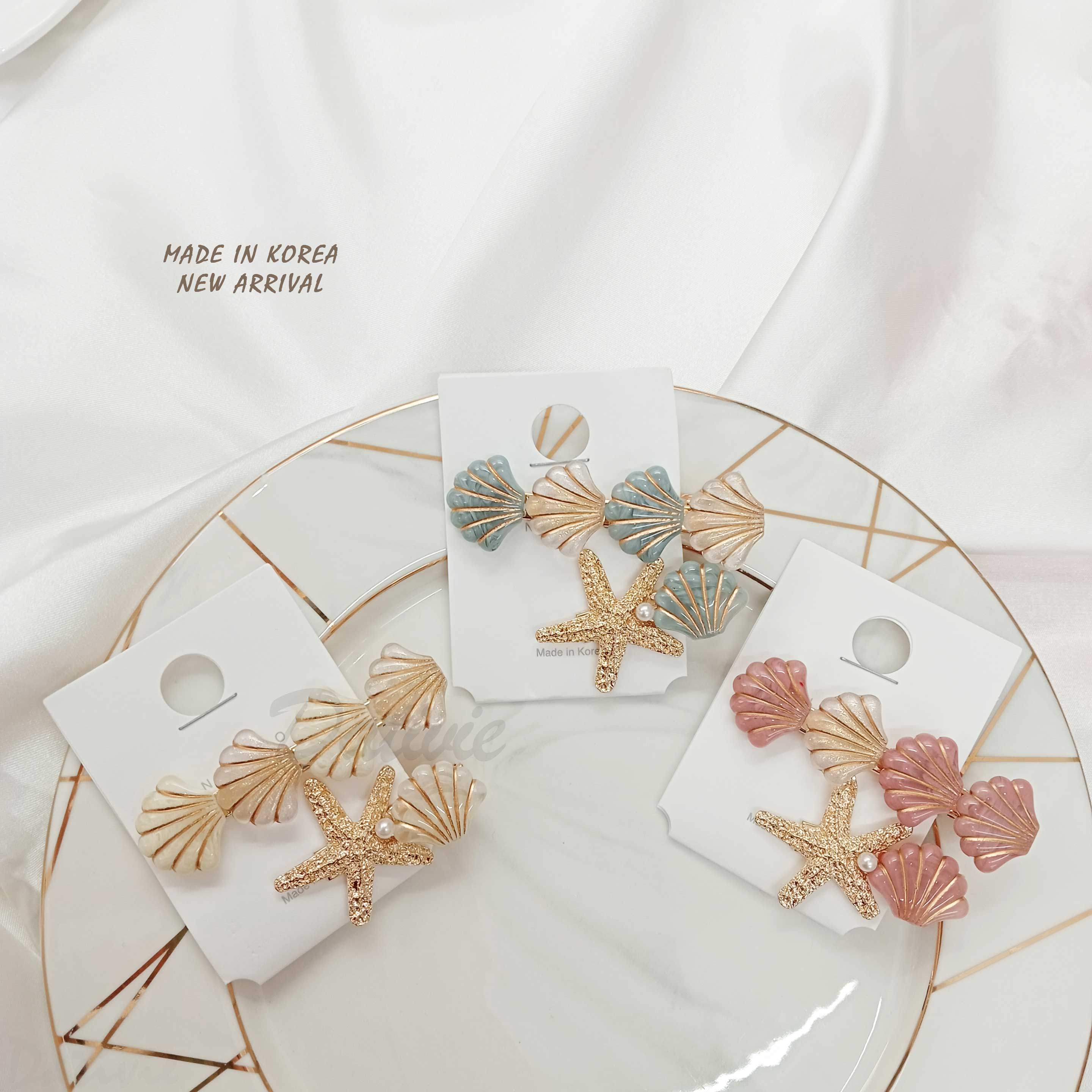 韓國 夏日 海星 貝殼 造型 設計 髮夾 一組兩入