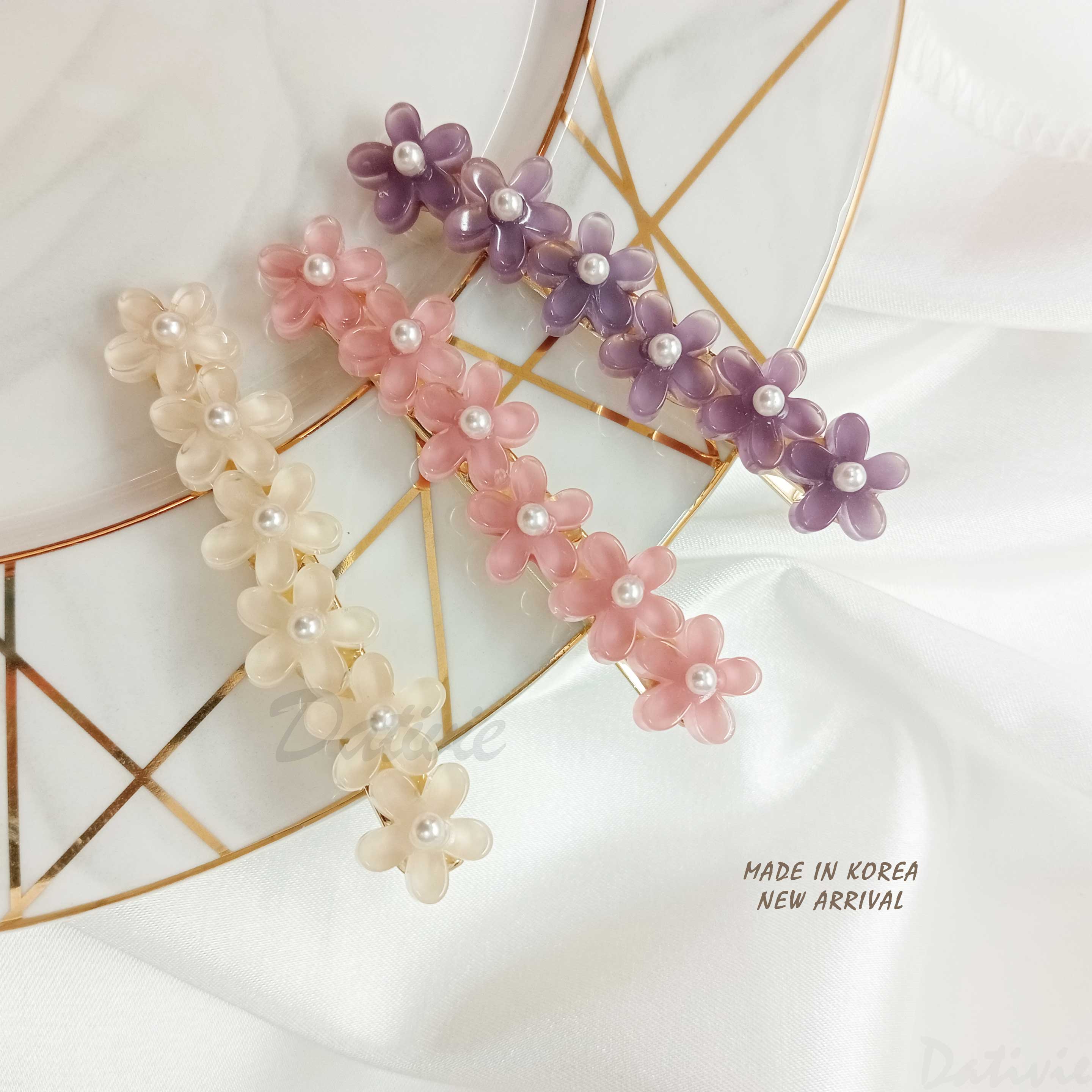 韓國 小花 珍珠 造型 設計 三色 壓夾