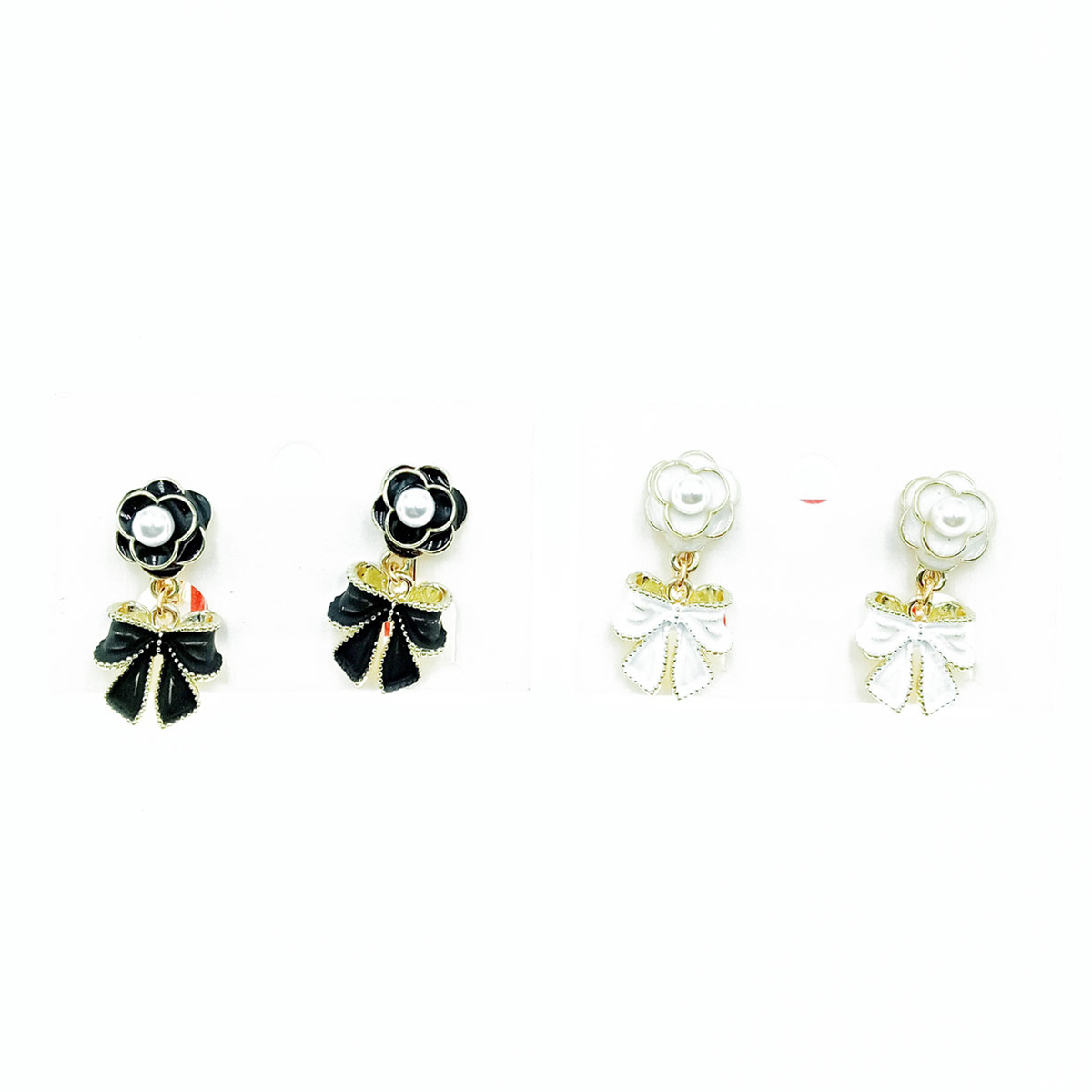 韓國 珍珠 兩色 玫瑰 蝴蝶結 造型 設計 耳夾