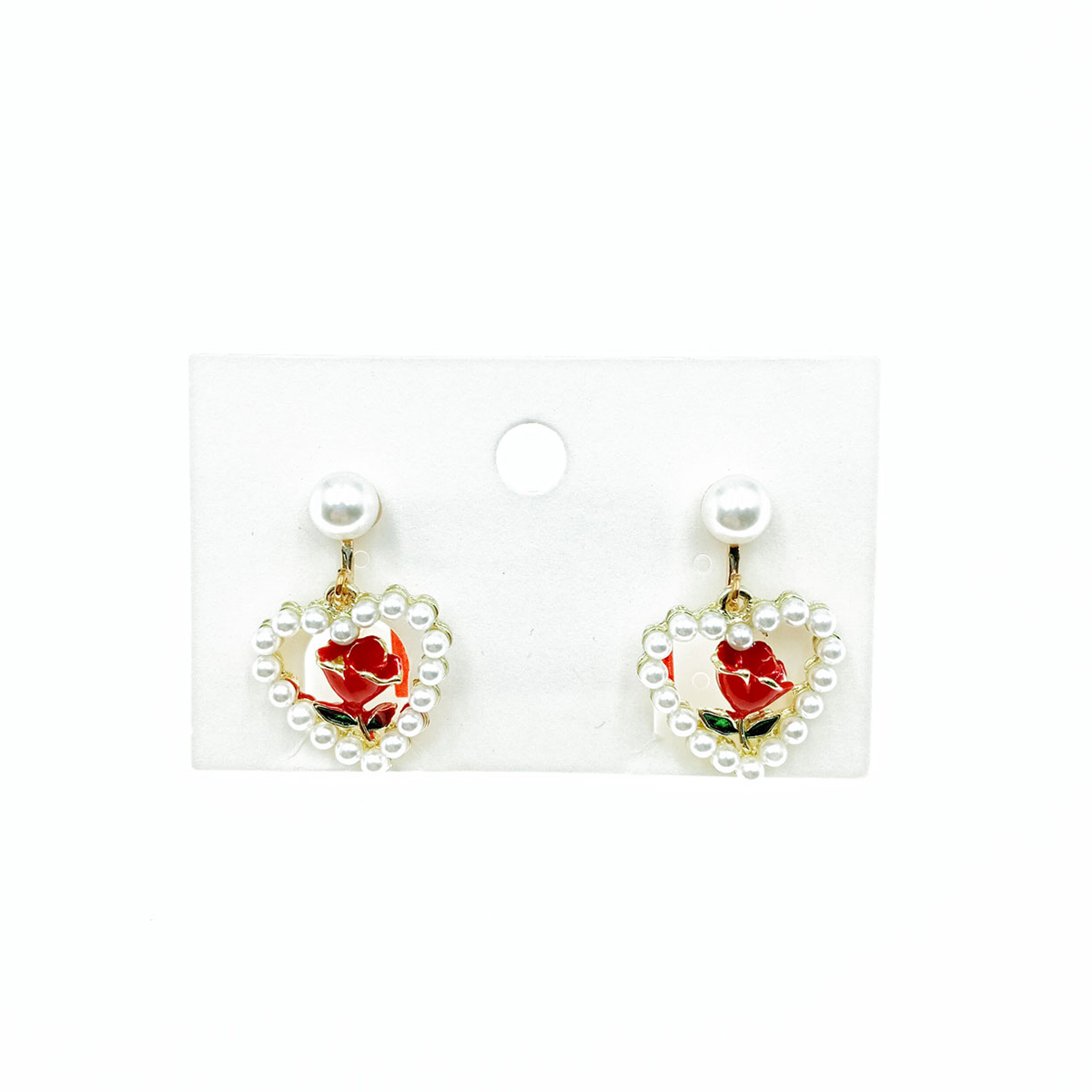 韓國 珍珠 愛心 玫瑰 造型 設計 耳夾